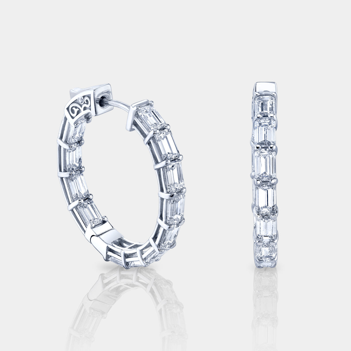 5.75ct Emerald Diamond Hoop White Gold Earrings in 14k White Gold