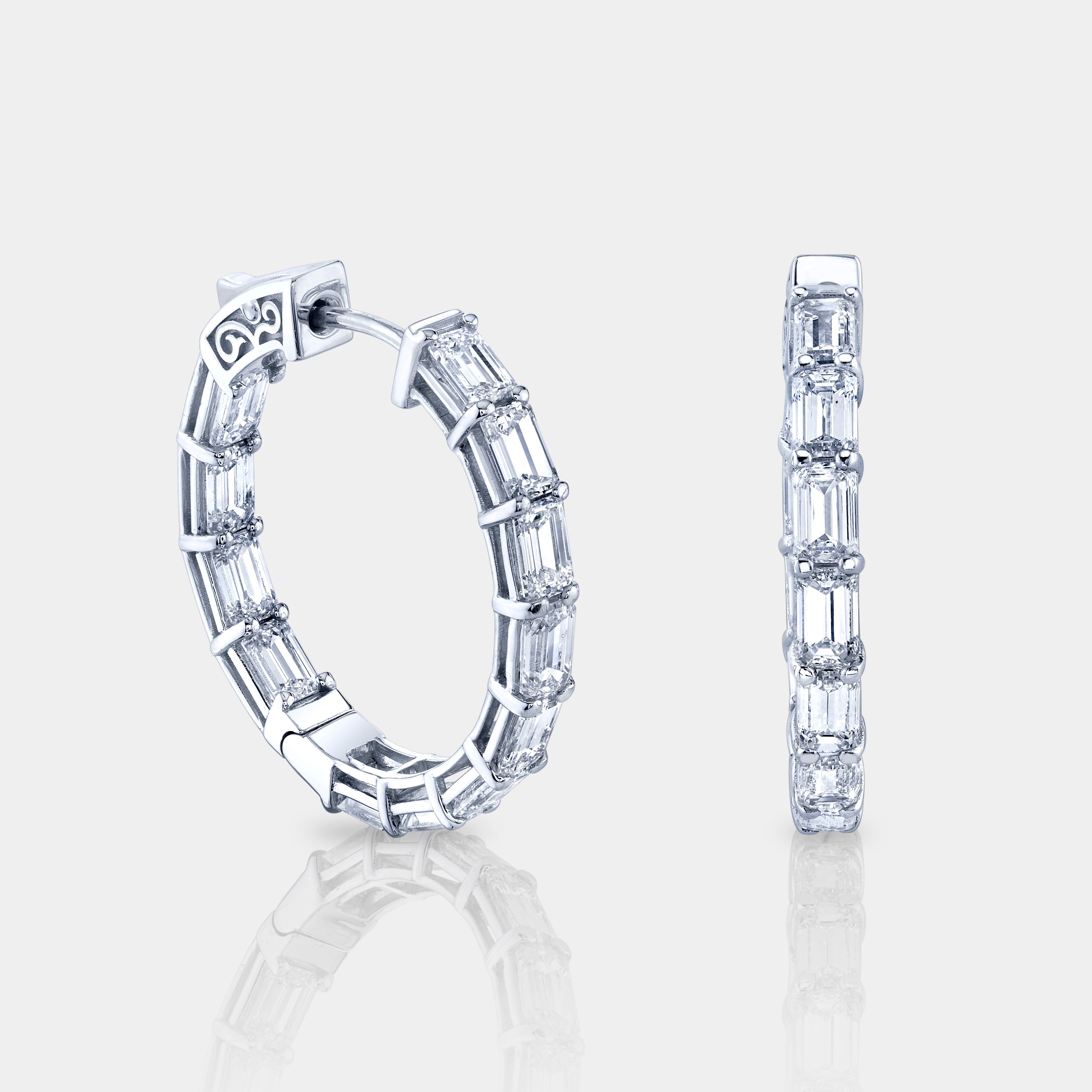5.75ct Emerald Diamond Hoop White Gold Earrings in 14k White Gold