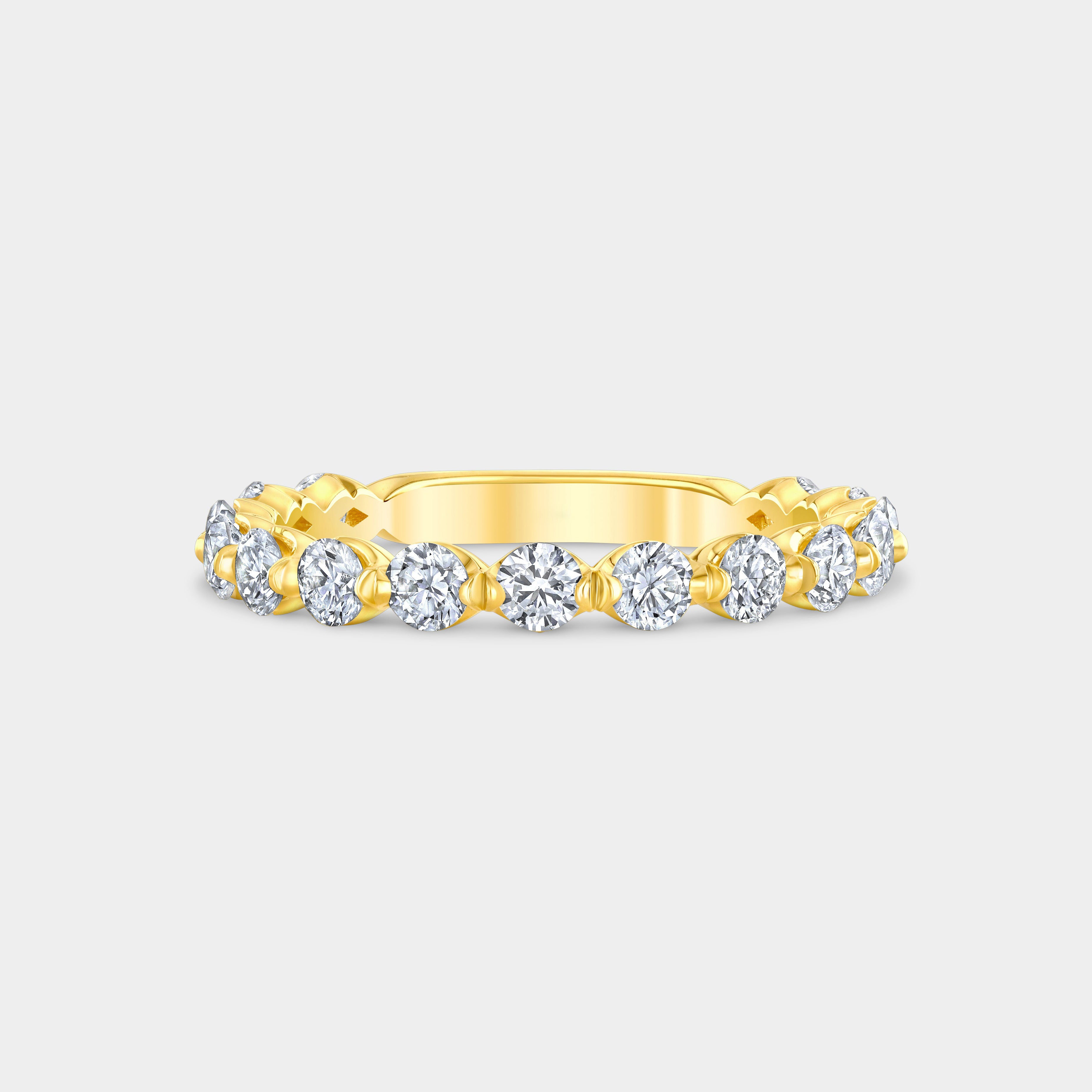 0.75ct Round Diamond Petite Shared Prong Crown Cut 3/4 Way Yellow Gold Wedding Band in 18k Yellow Gold