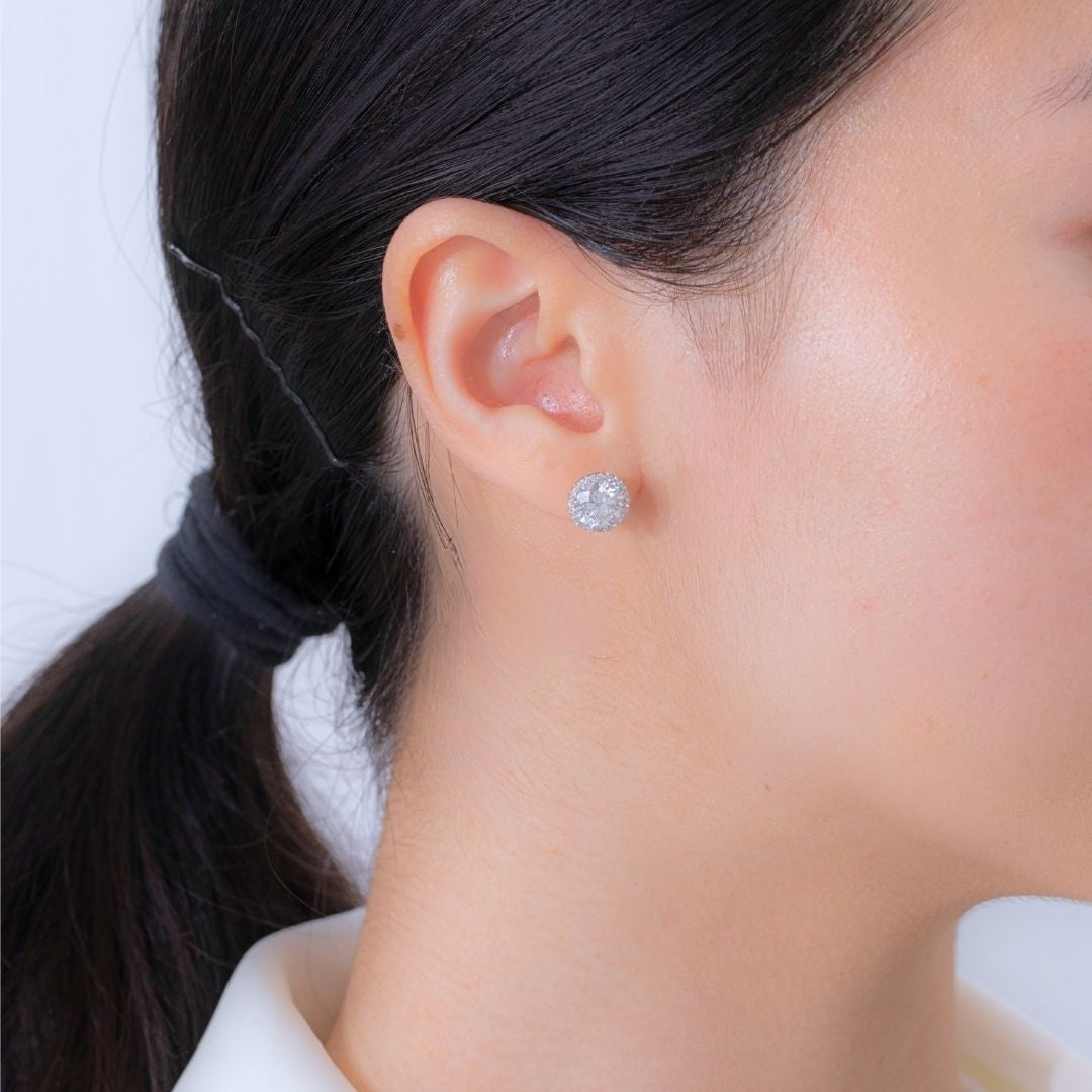 3ct Round Diamond Halo White Gold Stud Earrings
