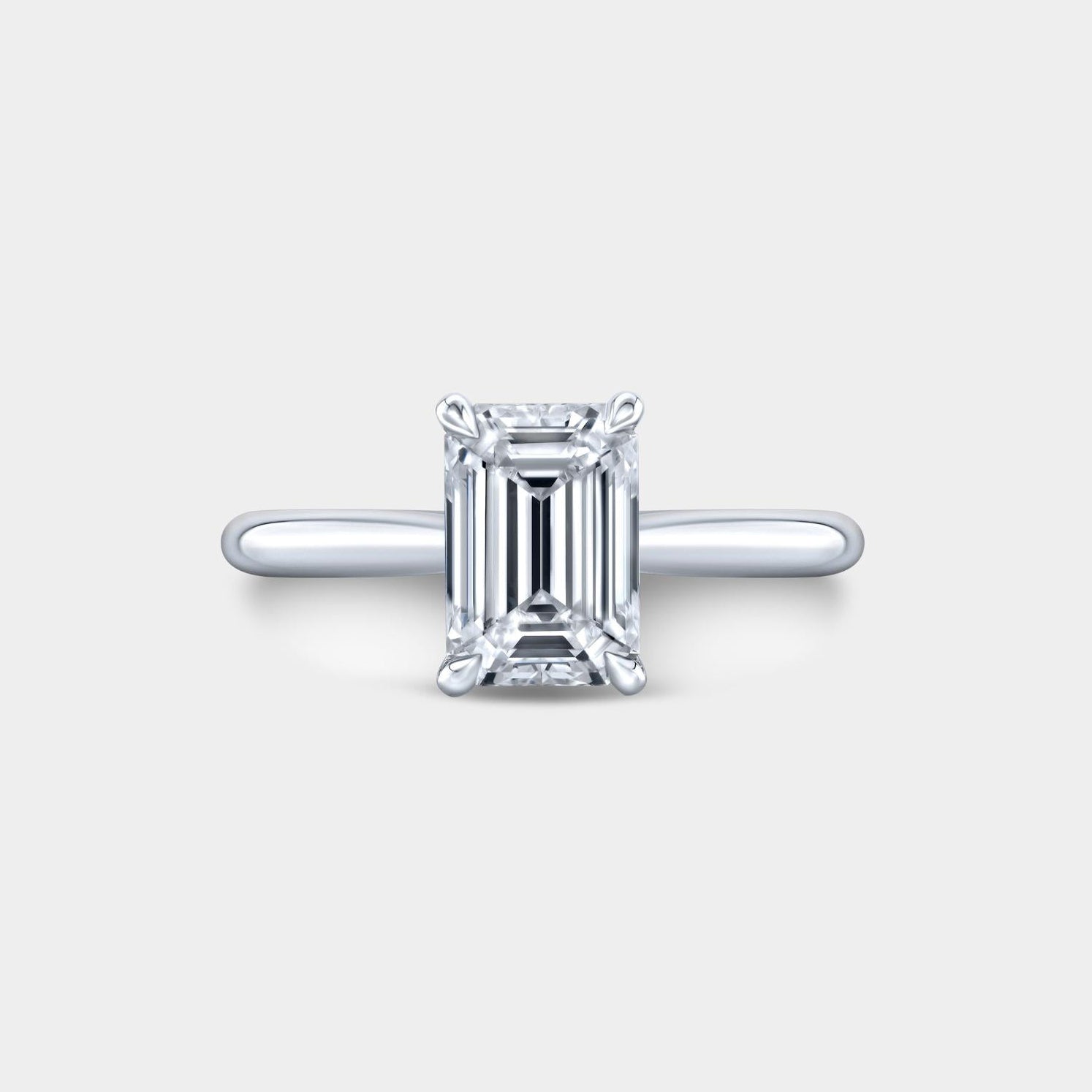 Emerald Diamond Tapered Cathedral Solitaire Platinum Engagement Ring