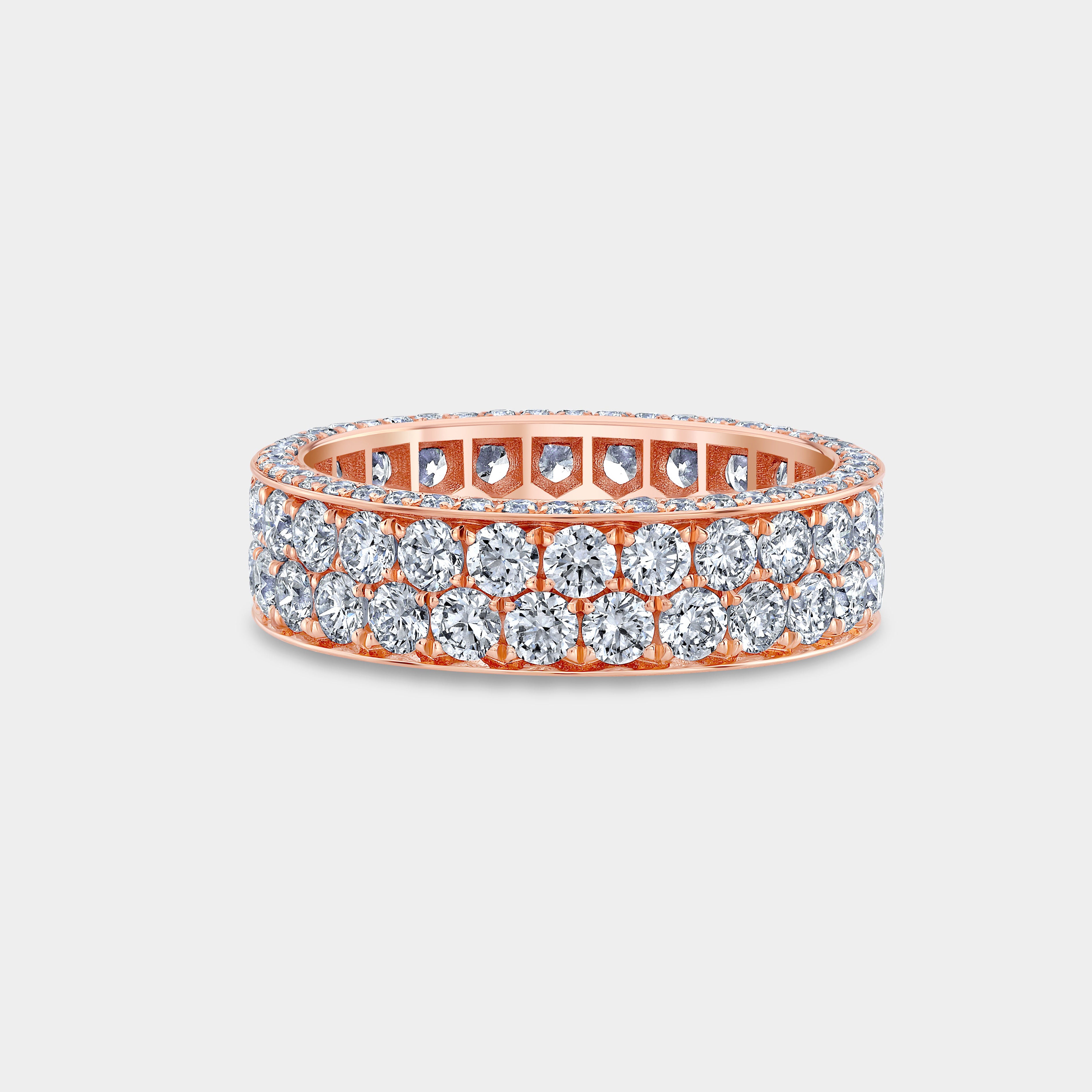 3.5ct Row Double Sided Pave Diamond Eternity Wedding Band in 18k Rose Gold