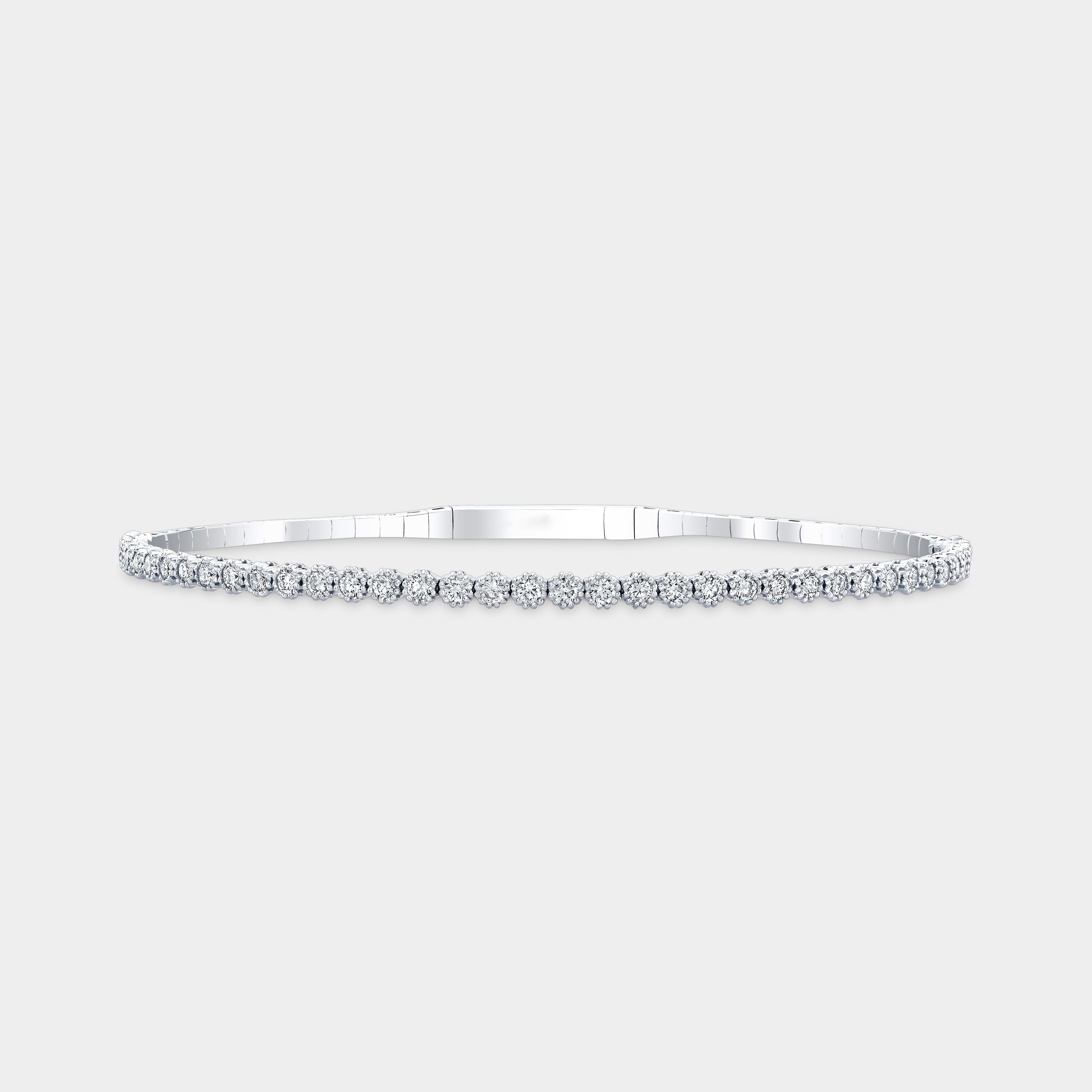 1ct Round Lab Grown Diamond Milgrain Mini Flexi Bangle White Gold in 14k White Gold