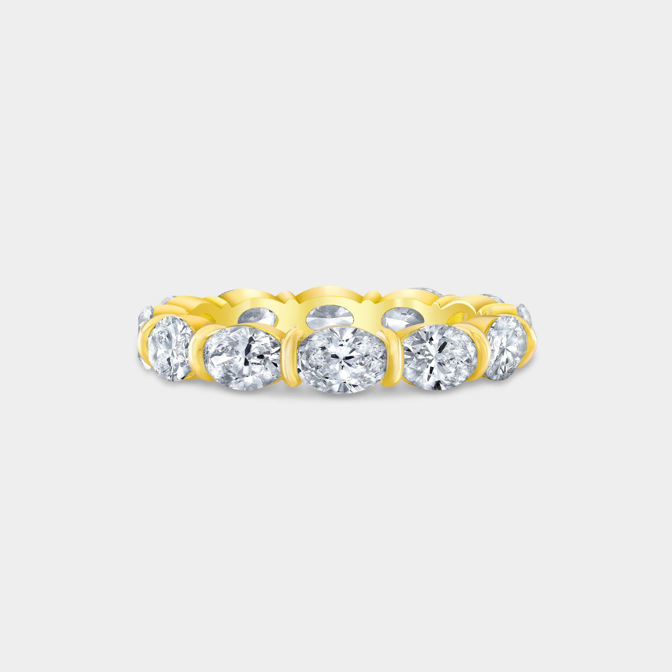 3ct Lab Grown Oval Diamond East West 3.50mm Eternity Yellow Gold Wedding Band in 14k yellow gold