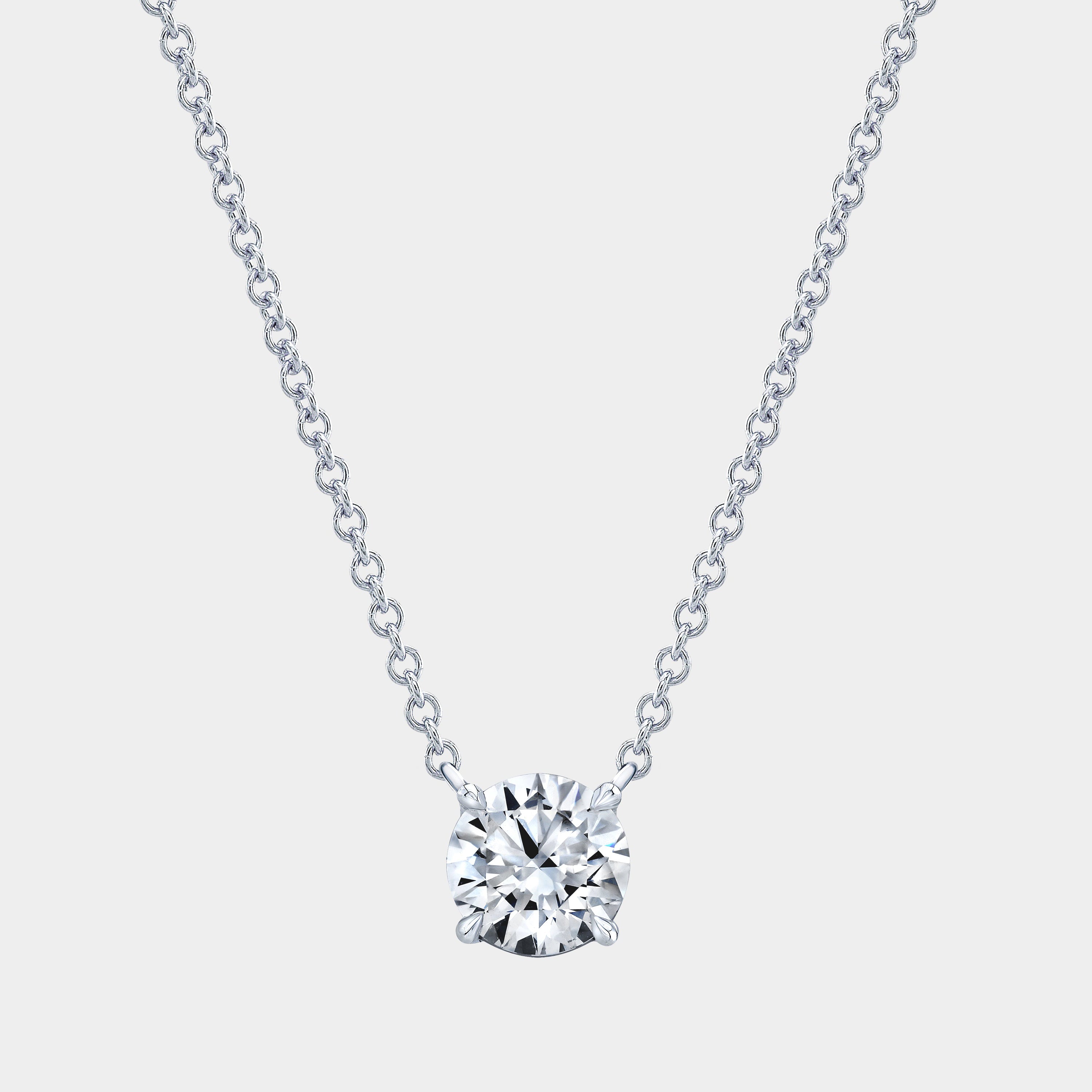 1ct Round Diamond 4 Prong Basket Pendant Platinum Necklace