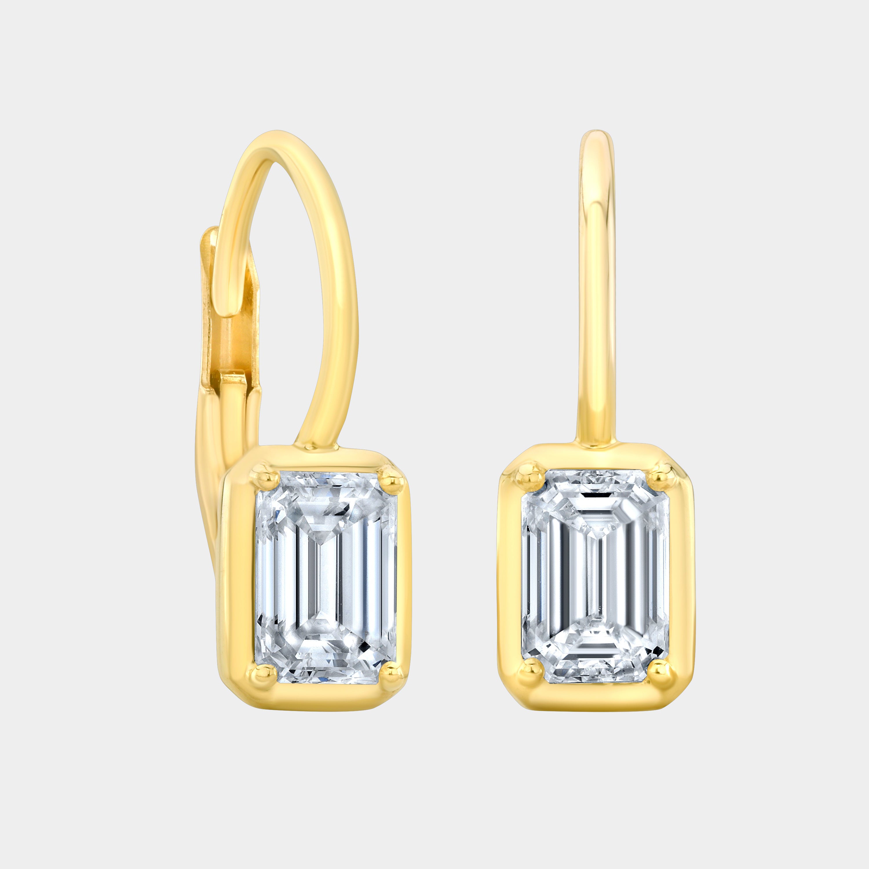 1.50 Lab Grown Emerald Cut Diamond Yellow Gold Drop Earrings in 14K Yellow Gold