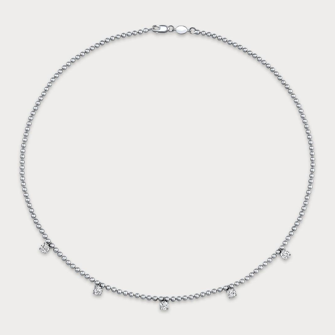 14k White Gold 1.5ct Lab Round Diamond Bead Chain Necklace