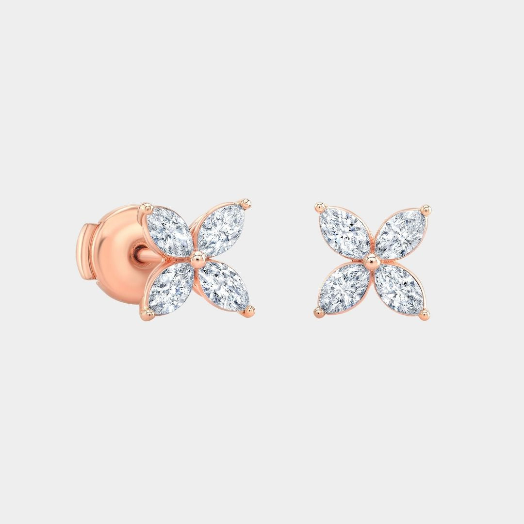 0.90ct Natural Marquise Diamonds La Fleur Stud Rose Gold  Earrings in 18k rose gold