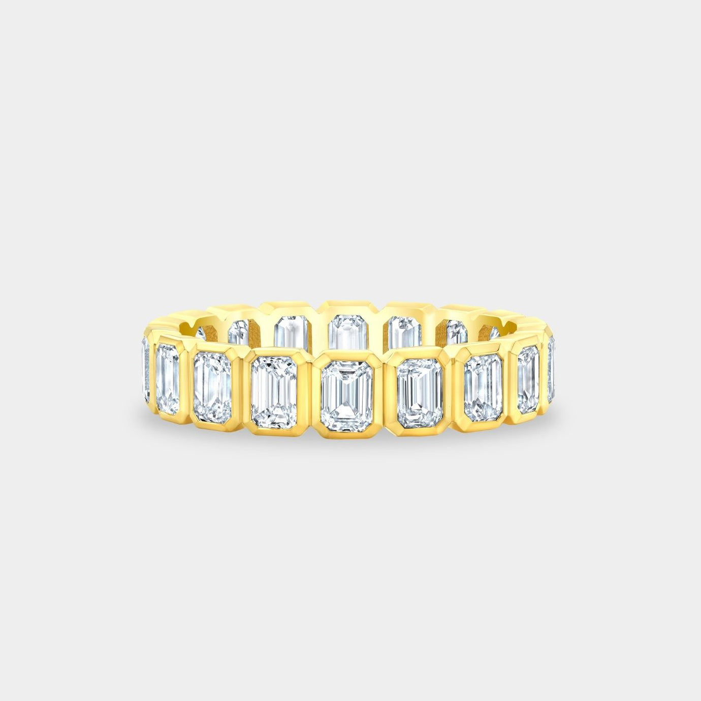 2.75ct Emerald Cut Diamond Bezel Set Yellow Gold Eternity Band in 14k yellow gold