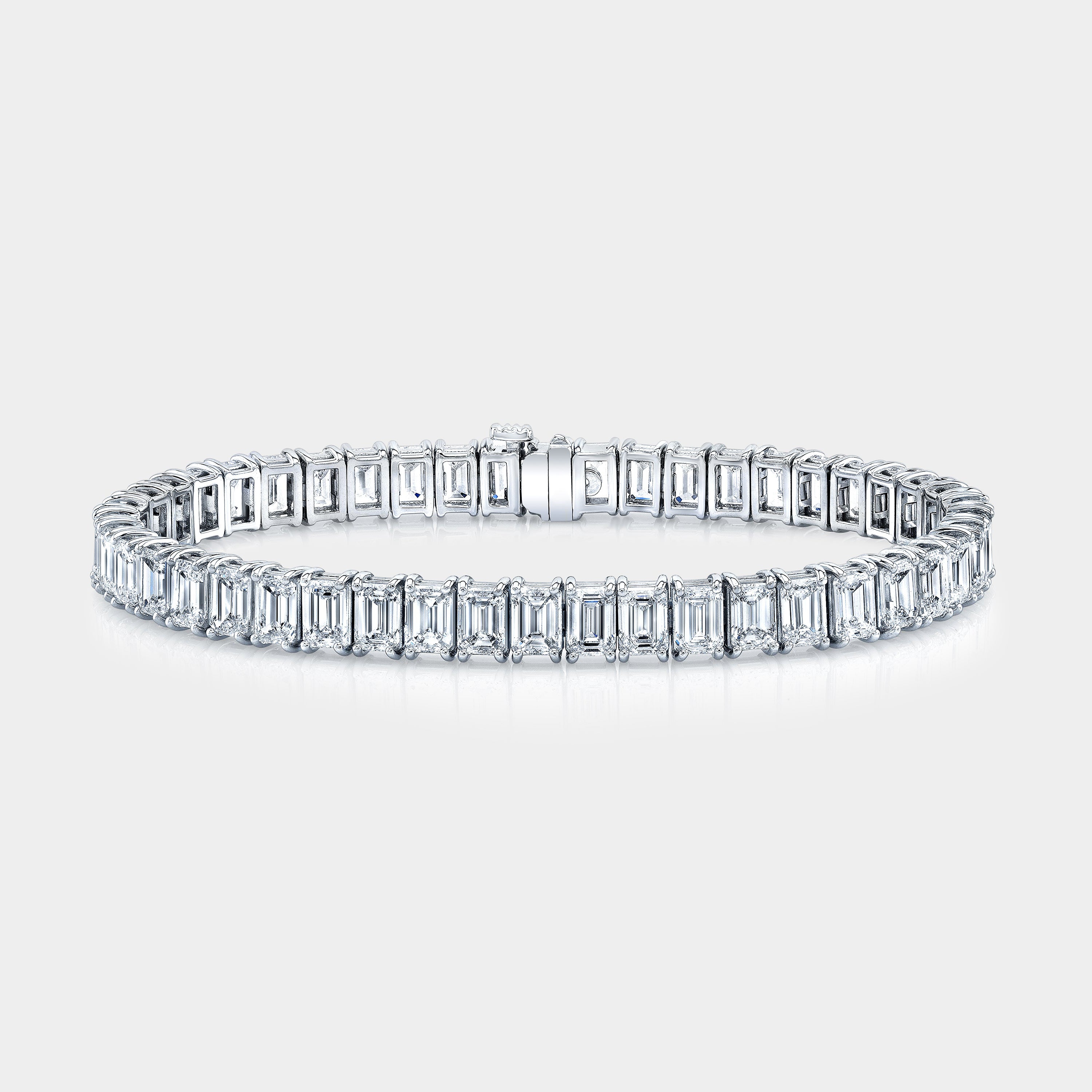19ct Emerald Diamond White Gold Tennis Bracelet - 19.00ct Lab Grown