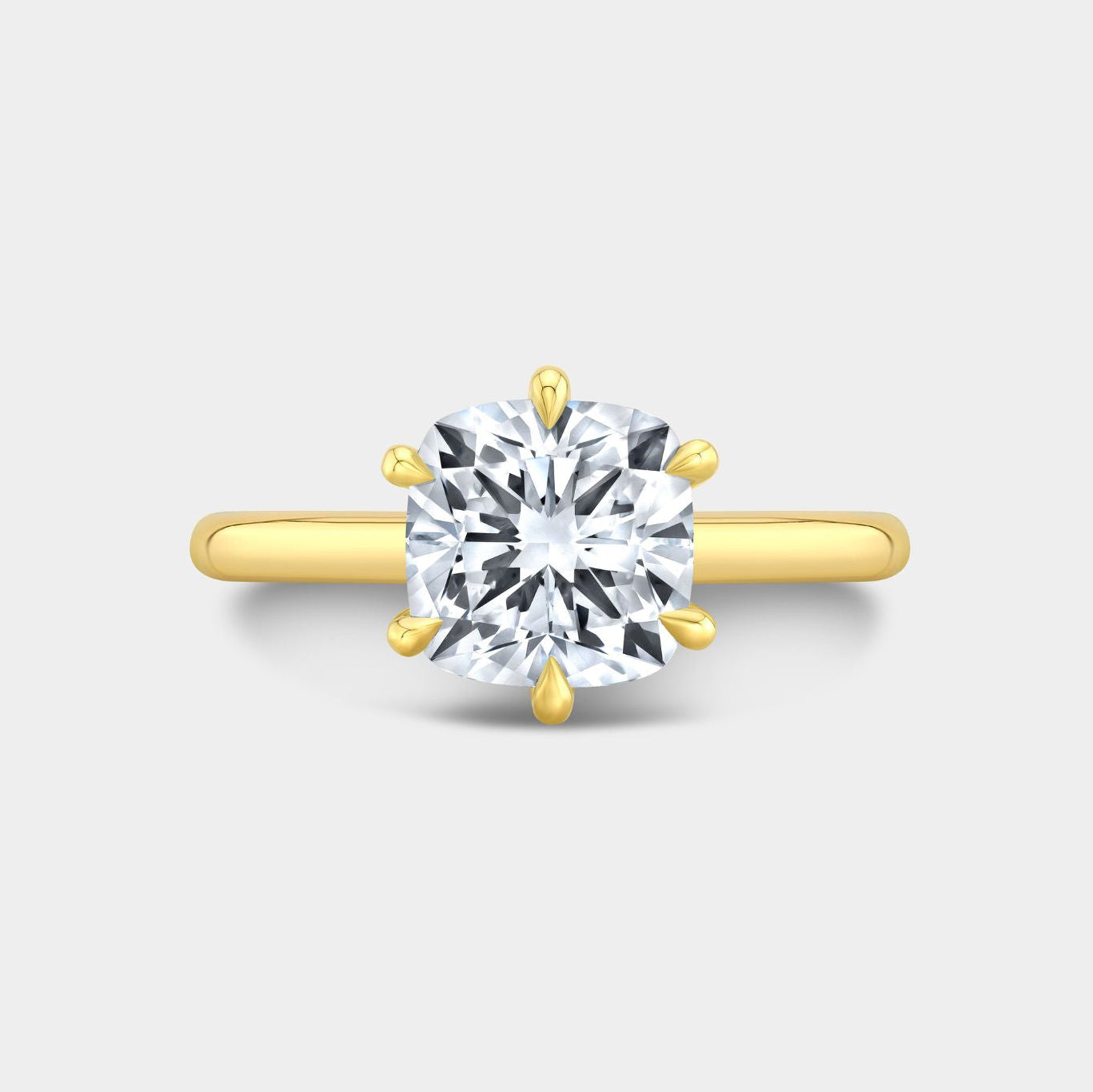Cushion Diamond 6 Prong Hidden Halo Solitaire Yellow Gold Engagement Ring in 18k yellow gold
