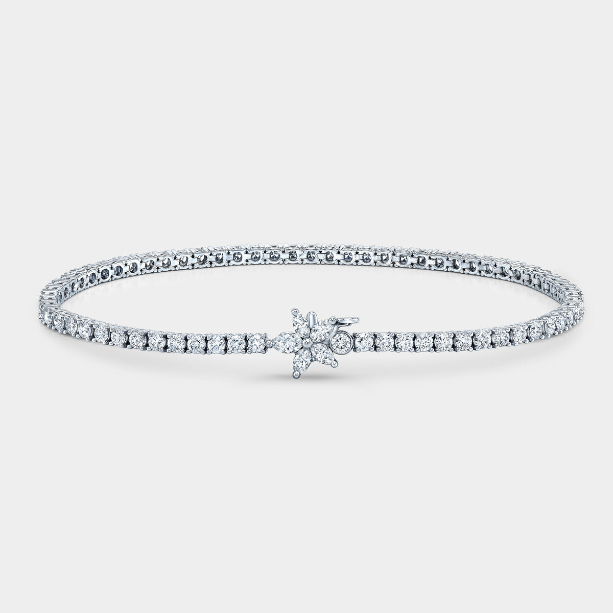 2.50ct Marquise and Round Diamond La Fleur White Gold Tennis Bracelet