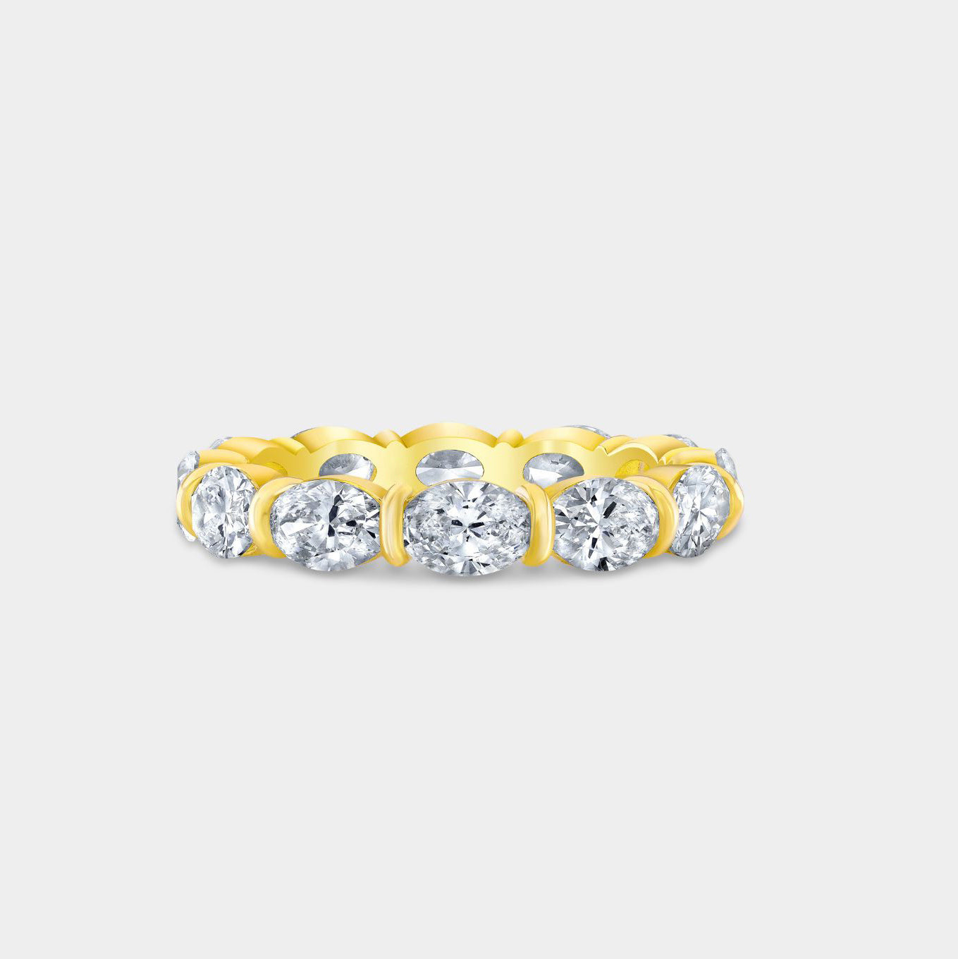 3ct Oval Diamond East West 3.50mm Eternity Yellow Gold Wedding Band in 14k yellow gold