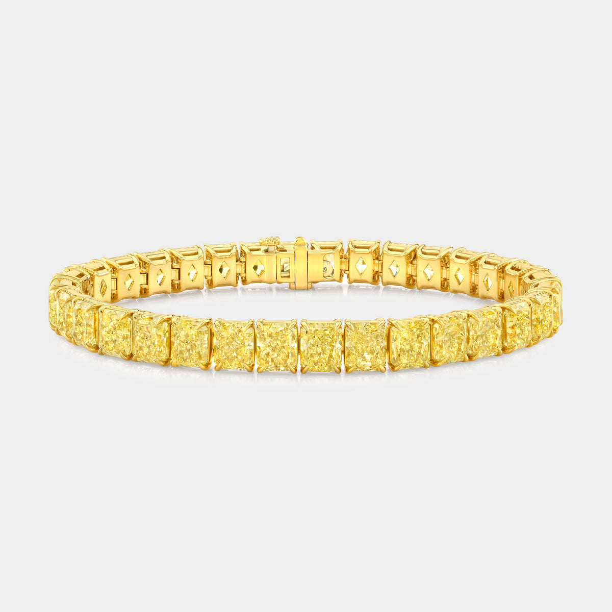 36ct Fancy Yellow Radiant Diamond Yellow Gold Tennis Bracelet in 18k Yellow Gold