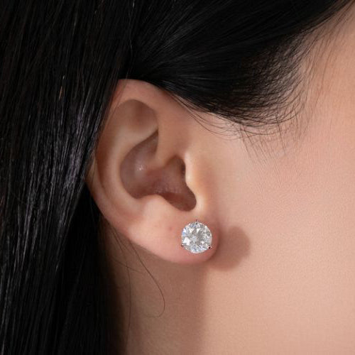 4.0ctw Martini 3 Prong Lab Grown Round Diamond Stud Earrings in 14k white gold