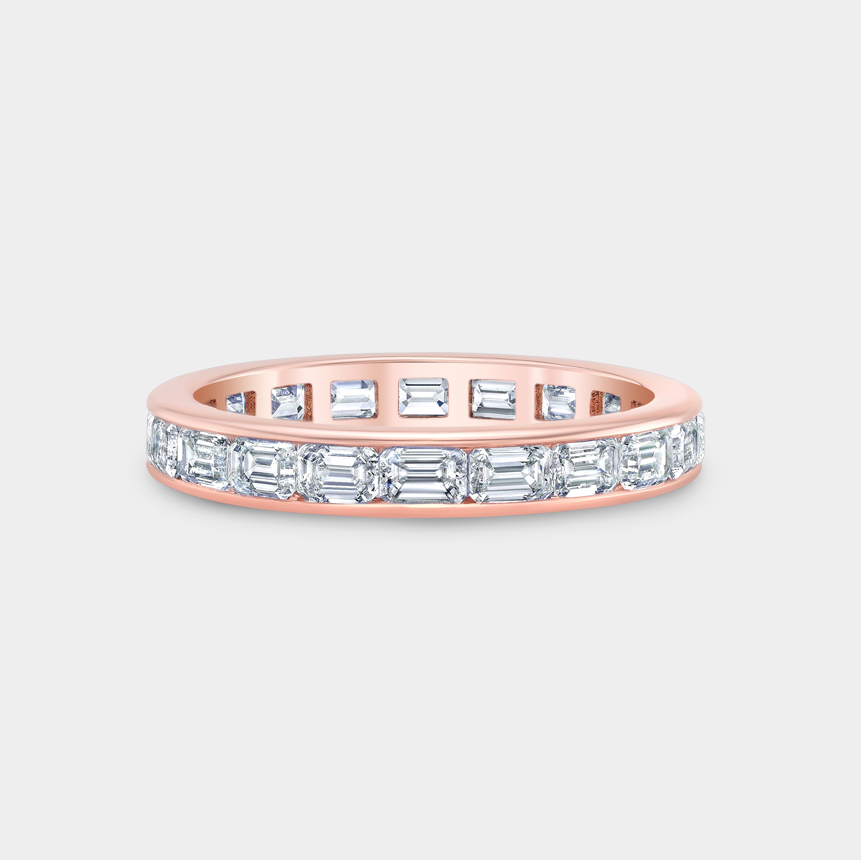 2.50ct Emerald Diamond Channel East West Set Rose Gold Eternity Band in 18k Rose Gold