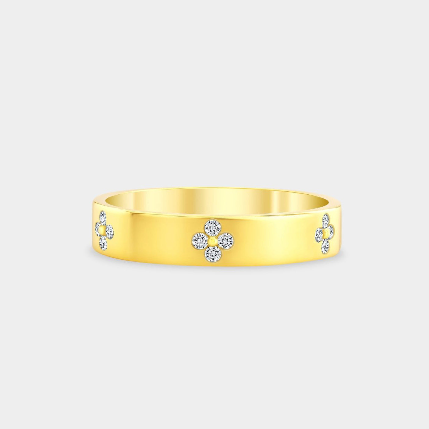 Clover Leaf Flower 4.0mm Yellow Gold Lab Diamond Band in 18k yellow gold