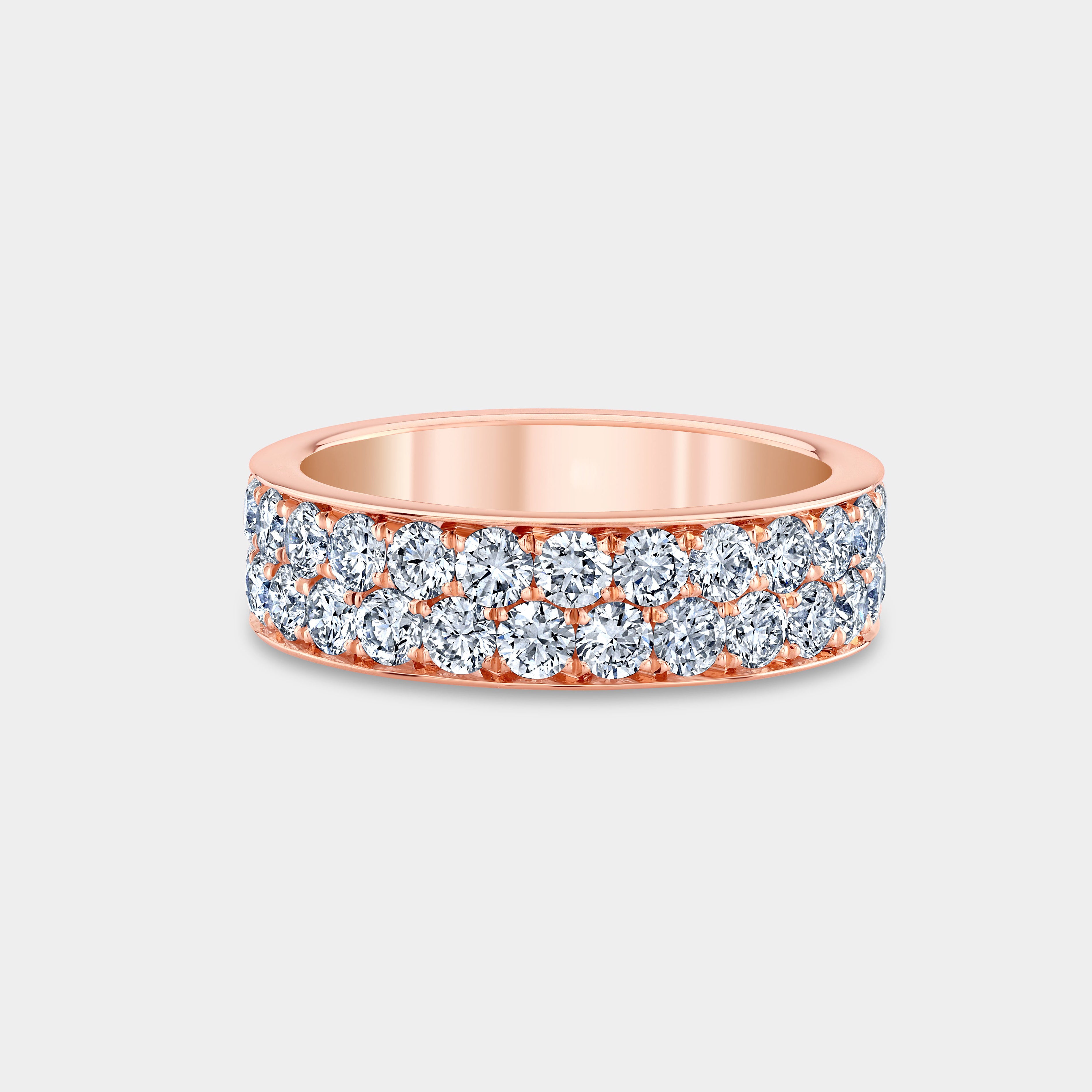 2ct Round Diamond Double Row Pave Rose Gold Eternity Band in 14k Rose Gold