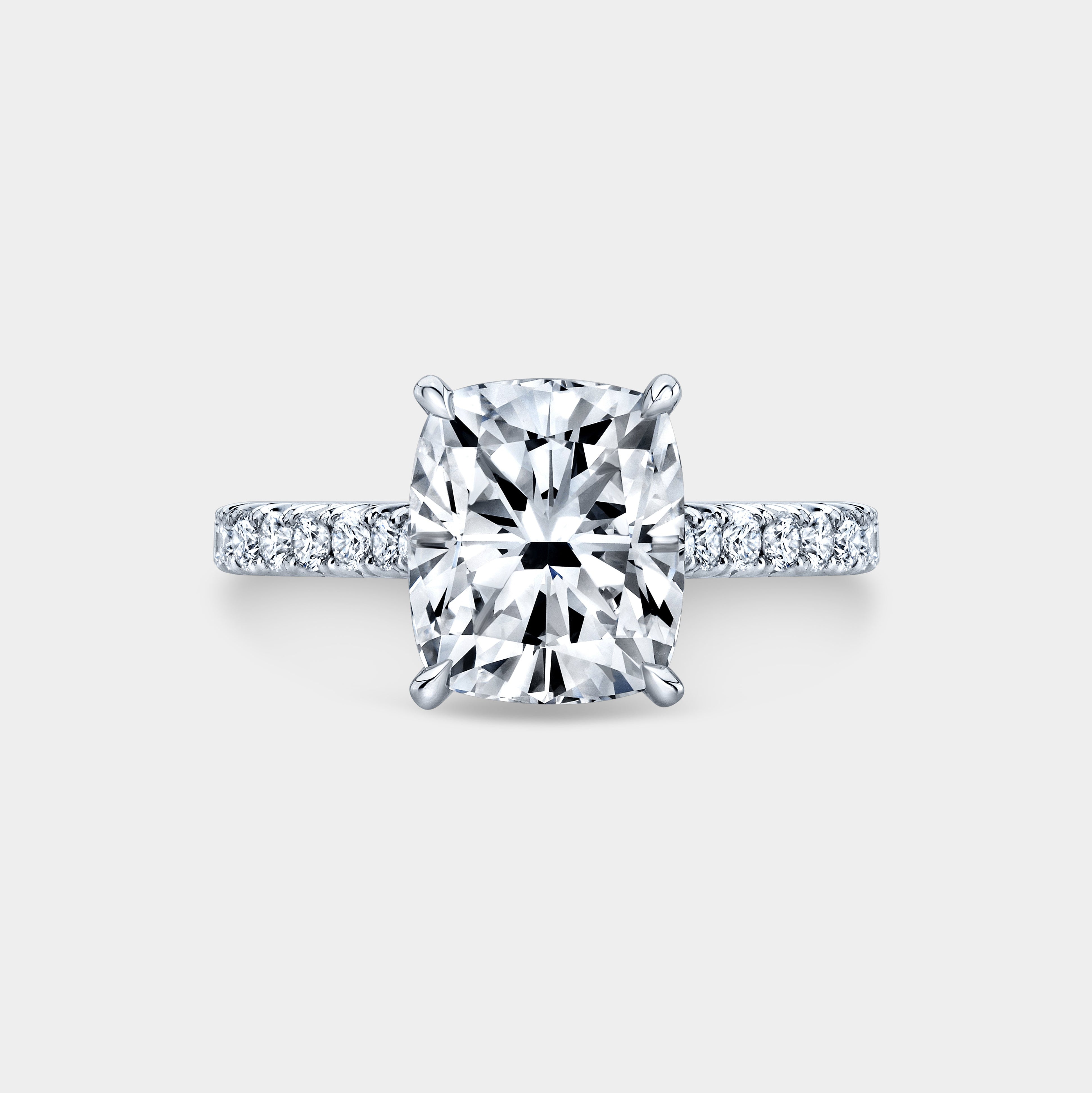 Cushion Diamond Hidden Halo Cathedral French Pave Platinum Engagement Ring