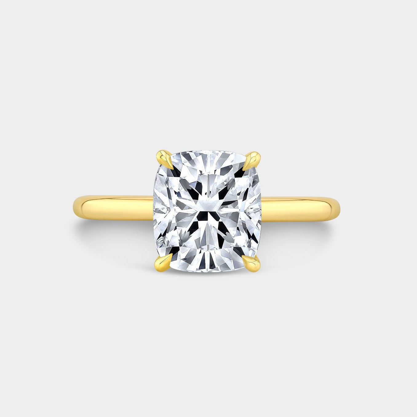 Cushion Diamond Curved Basket Solitaire Yellow Gold Engagement Ring in 14k Yellow Gold