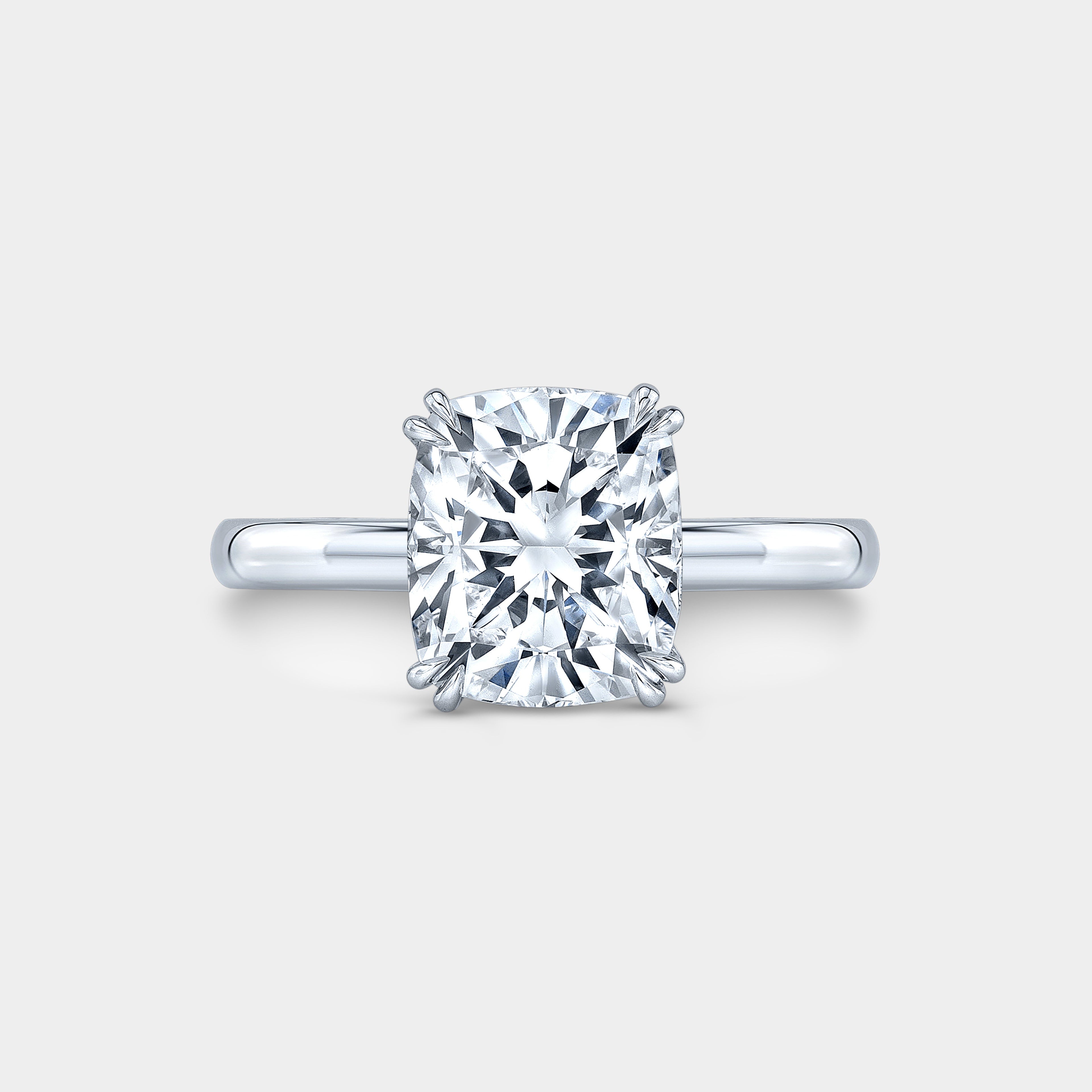 Cushion Diamond Double Prong Hidden Halo Solitaire Platinum Engagement Ring
