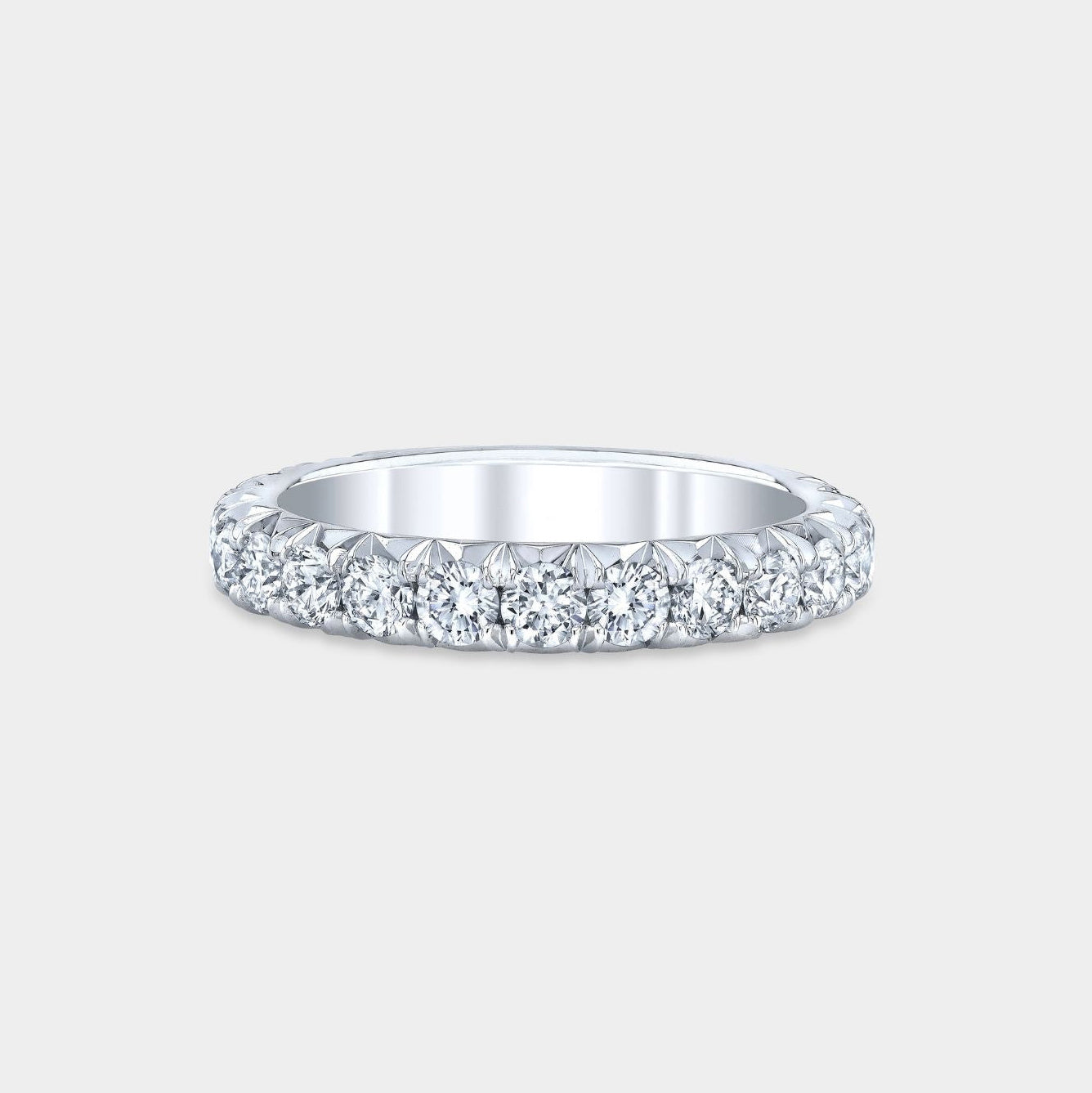 2.45ct Lab Grown Round Diamond French Pave Platinum 3.20mm Eternity Wedding Band