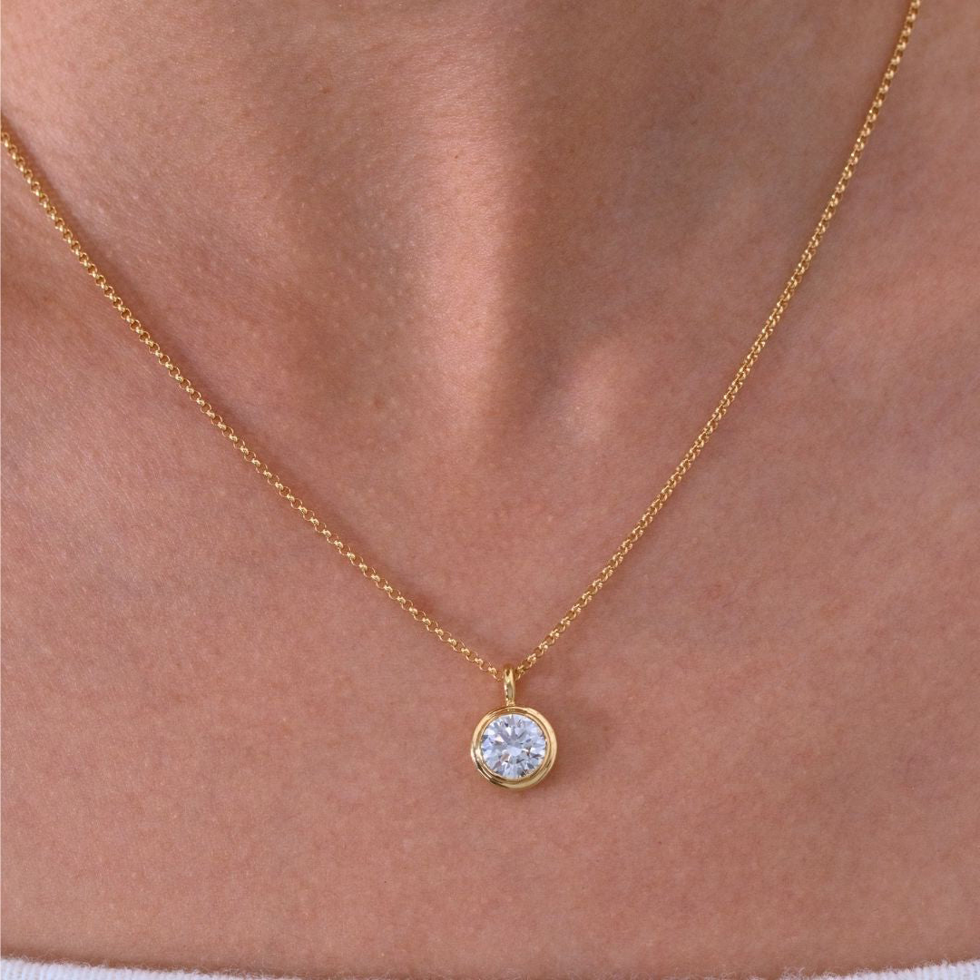 2ct Lab Diamond Bezel Yellow Gold Pendant Necklace in 18k yellow gold - 2.00ct Lab Grown