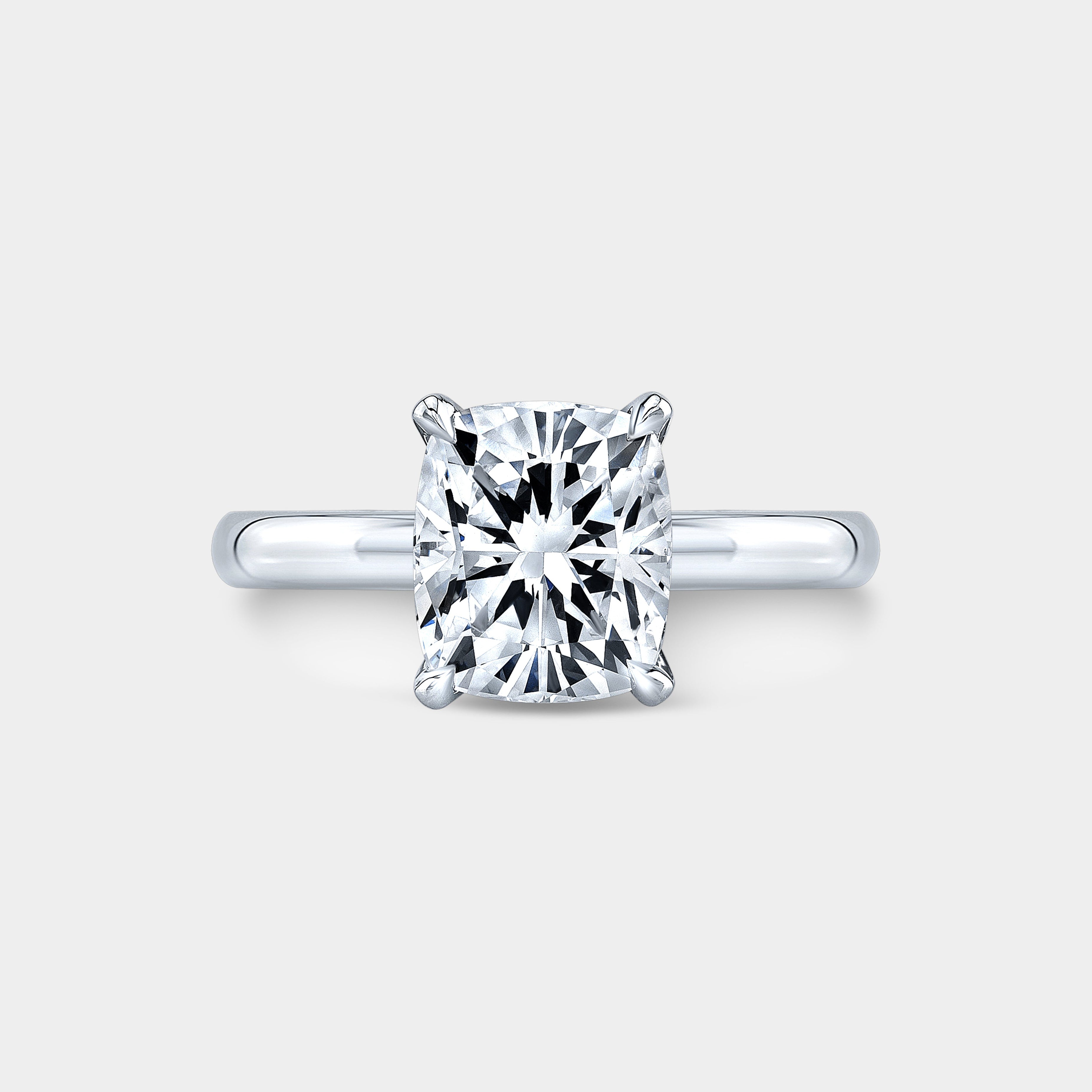 Cushion Diamond Tulip Cathedral Solitaire White Gold Engagement Ring