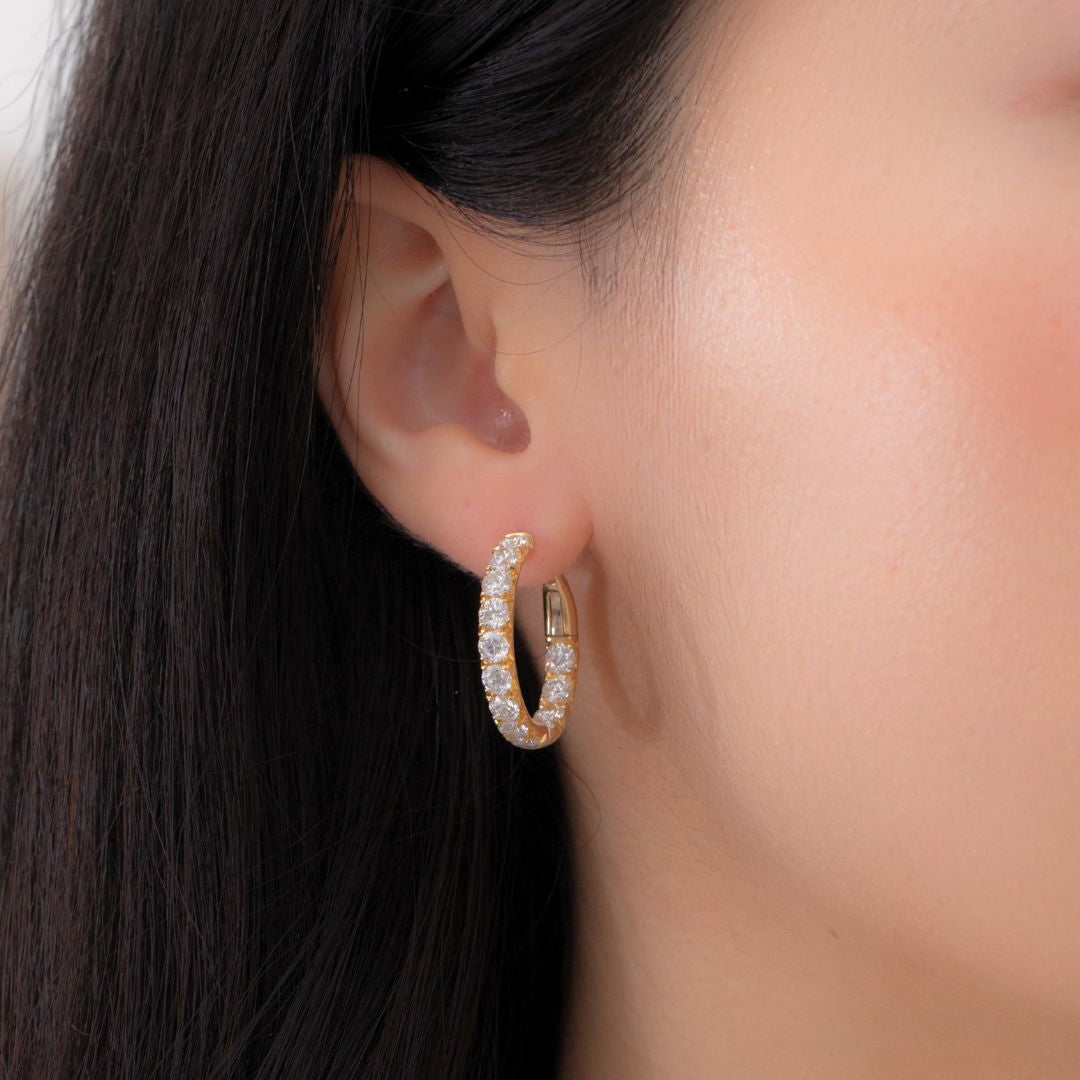 1 Inch Large Lab Diamond French Pave Hoop Earrings in 18k yellow gold