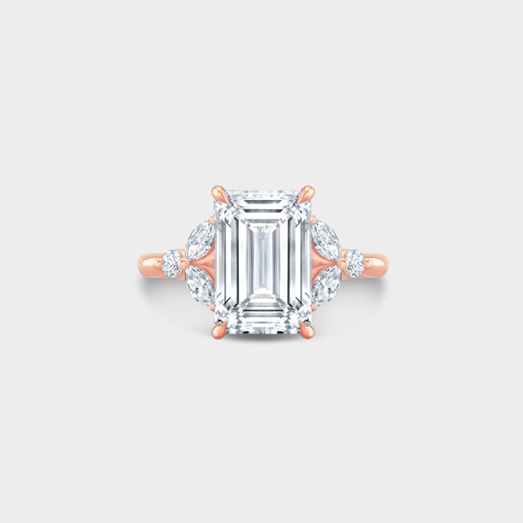Emerald Diamond Hidden Halo 7 Stone Cluster Design Rose Gold Engagement Ring in 18k Rose Gold
