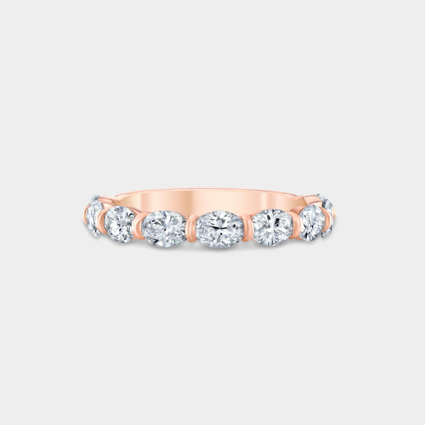 1.40ct Lab Grown Oval Diamond East West 3.0mm Rose Gold Wedding Band in 14k rose gold