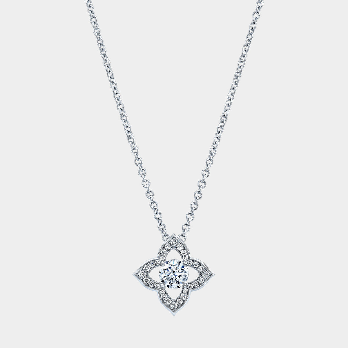 0.50ct Round Diamond Clover Pendant White Gold Necklace in 18k White Gold