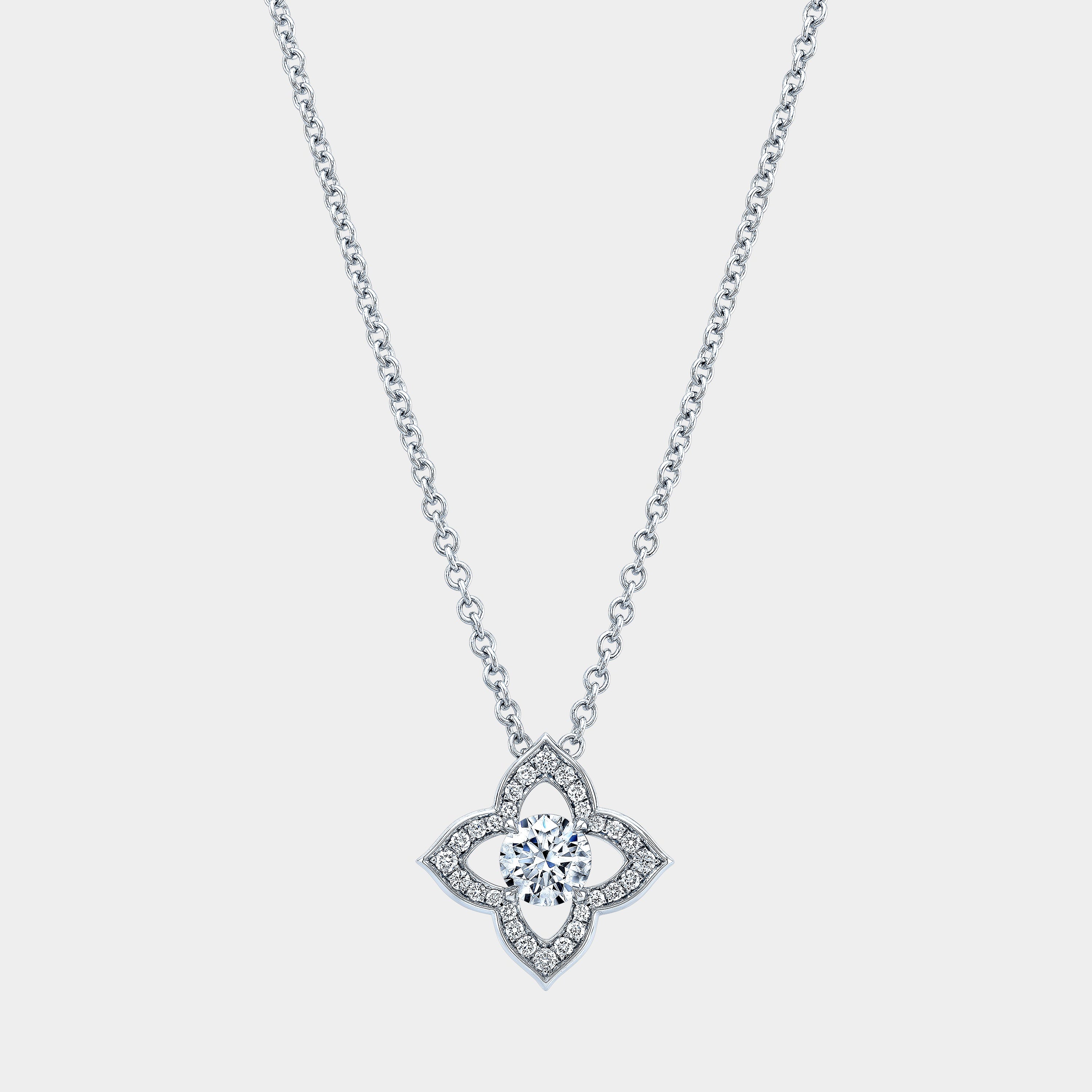 0.50ct Round Diamond Clover Pendant White Gold Necklace in 18k White Gold - 0.50ct