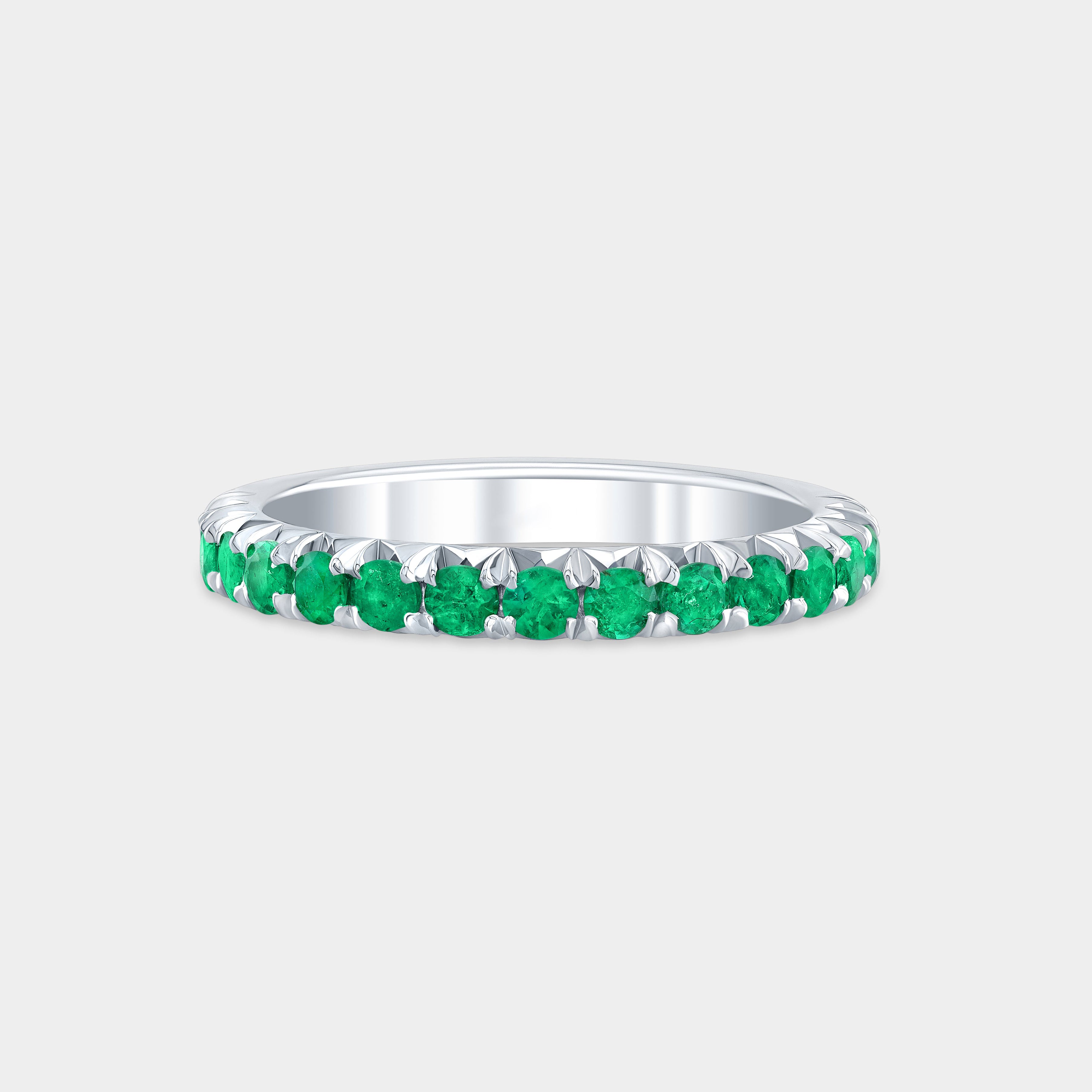 0.50ct Natural Green Emerald French Pave Wedding Band in Platinum