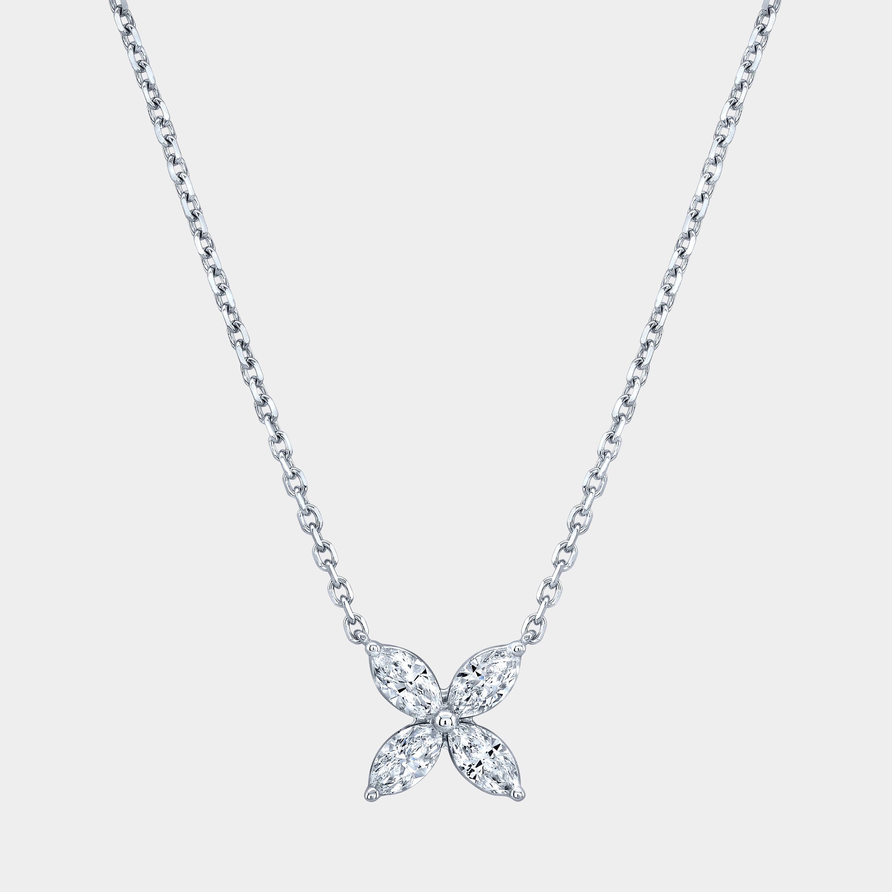 0.50ct Marquise Diamond La Fleur Pendant White Gold Necklace - 0.50ct Lab Grown