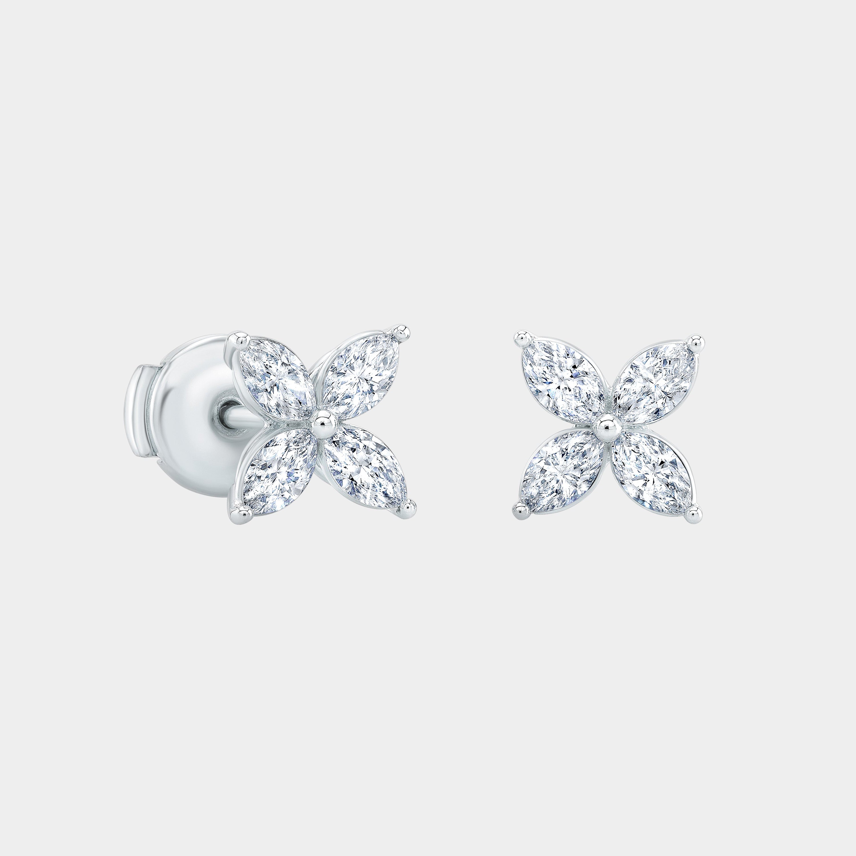 1ct Marquise Lab Grown Diamond La Fleur Stud White Gold Earrings in 18k White Gold