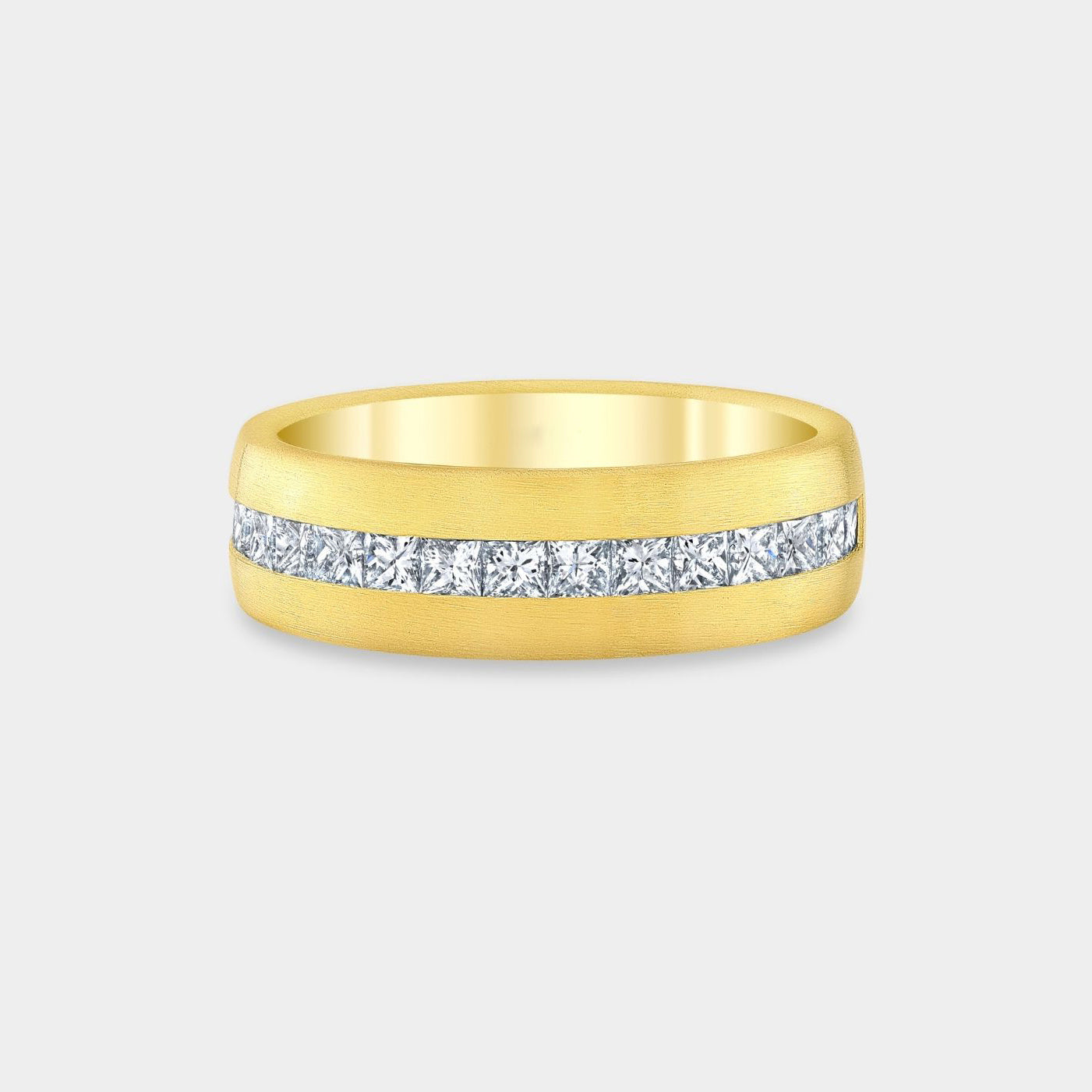 1ct Lab Grown Princess Diamond 6mm Satin Finish Yellow Gold  Wedding Band in 14k yellow gold