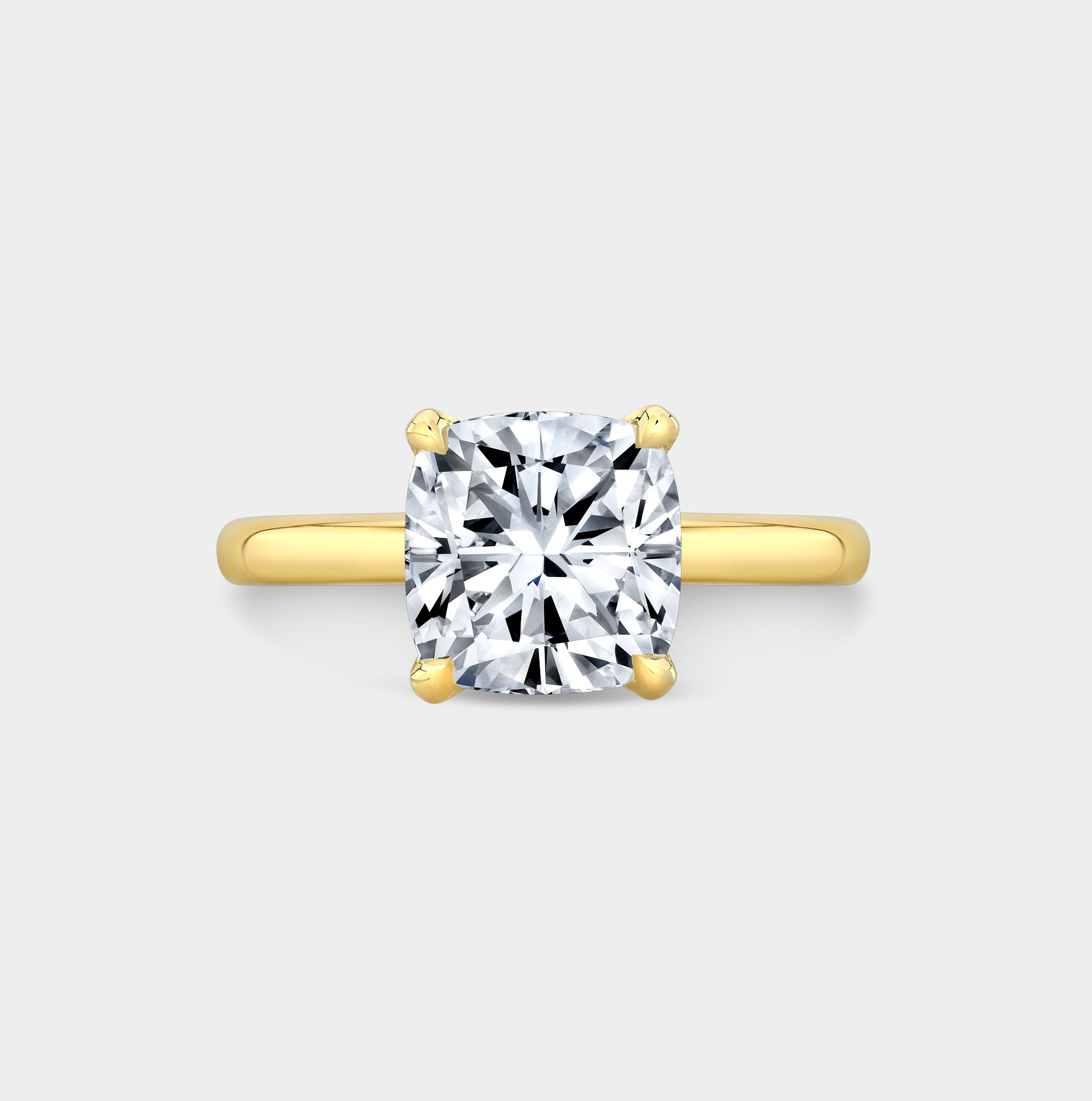 Cushion Diamond Tulip Solitaire Yellow Gold Engagement Ring