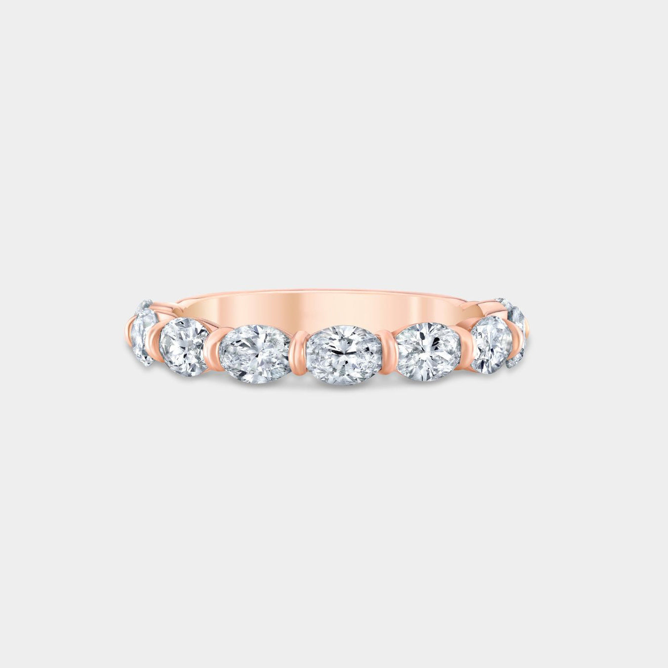 1.40ct Oval Diamond East West 3.0mm Rose Gold Wedding Band in 14k rose gold