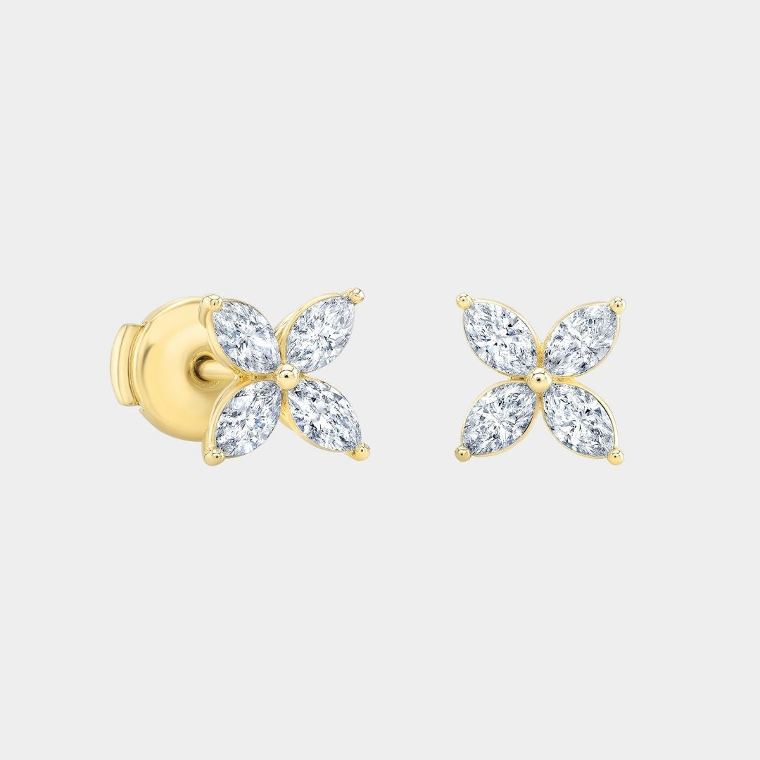 0.68ct Lab Grown Marquise Diamond La Fleur Stud Earrings Yellow Gold in 14k yellow gold