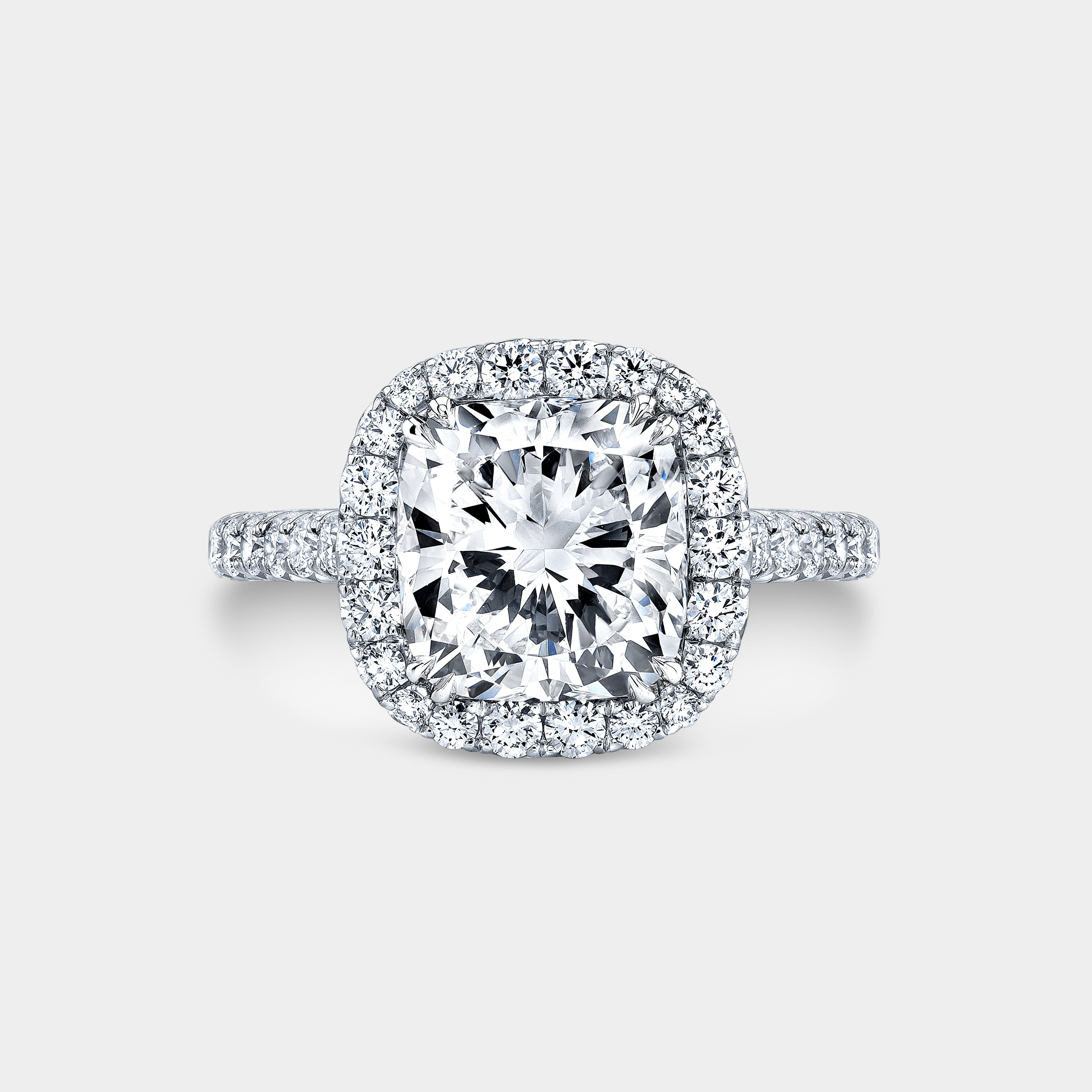 Cushion Halo with French Pave Platinum Engagement Ring - 1.50ct Lab Grown