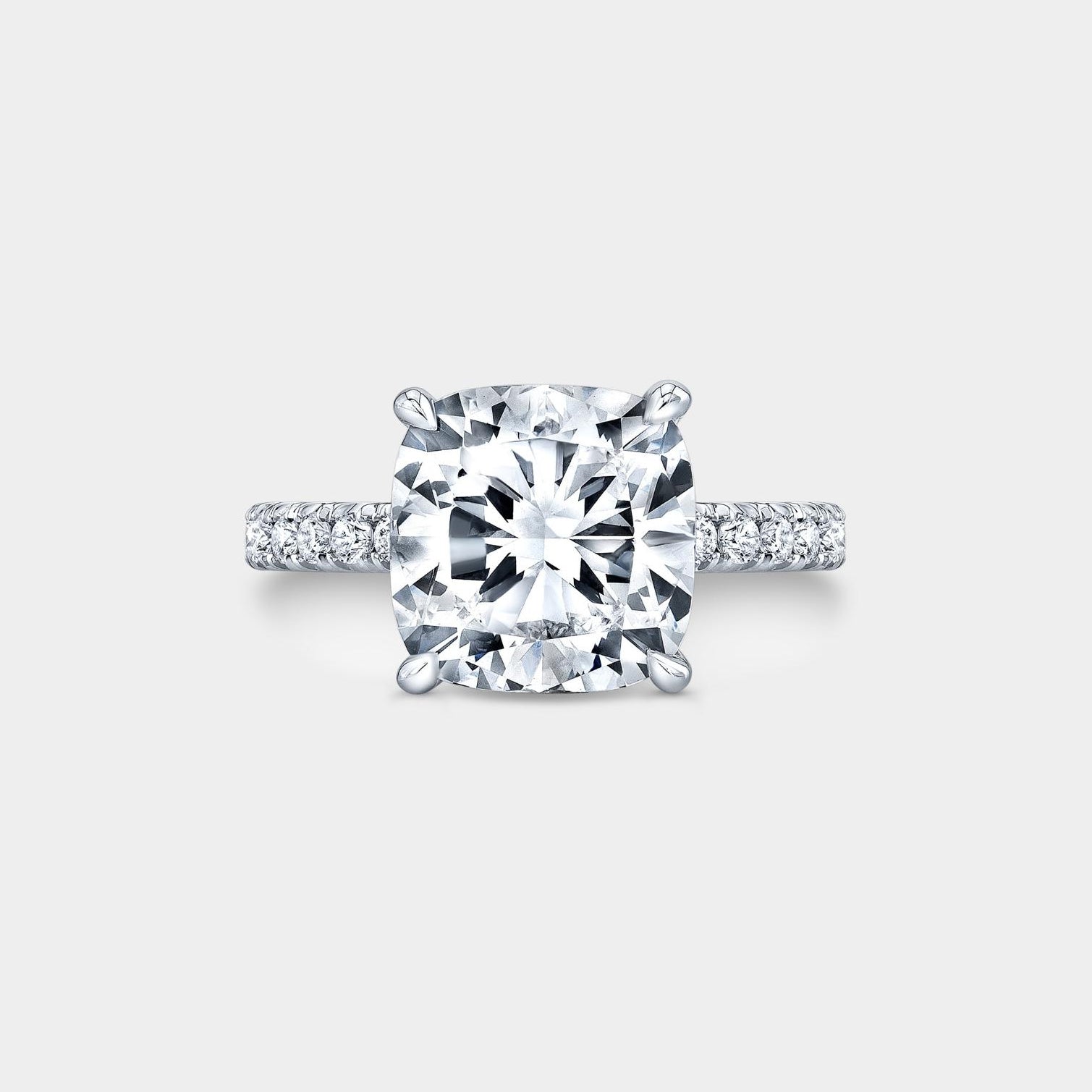 Cushion Diamond Tulip French Pave Platinum Engagement Ring
