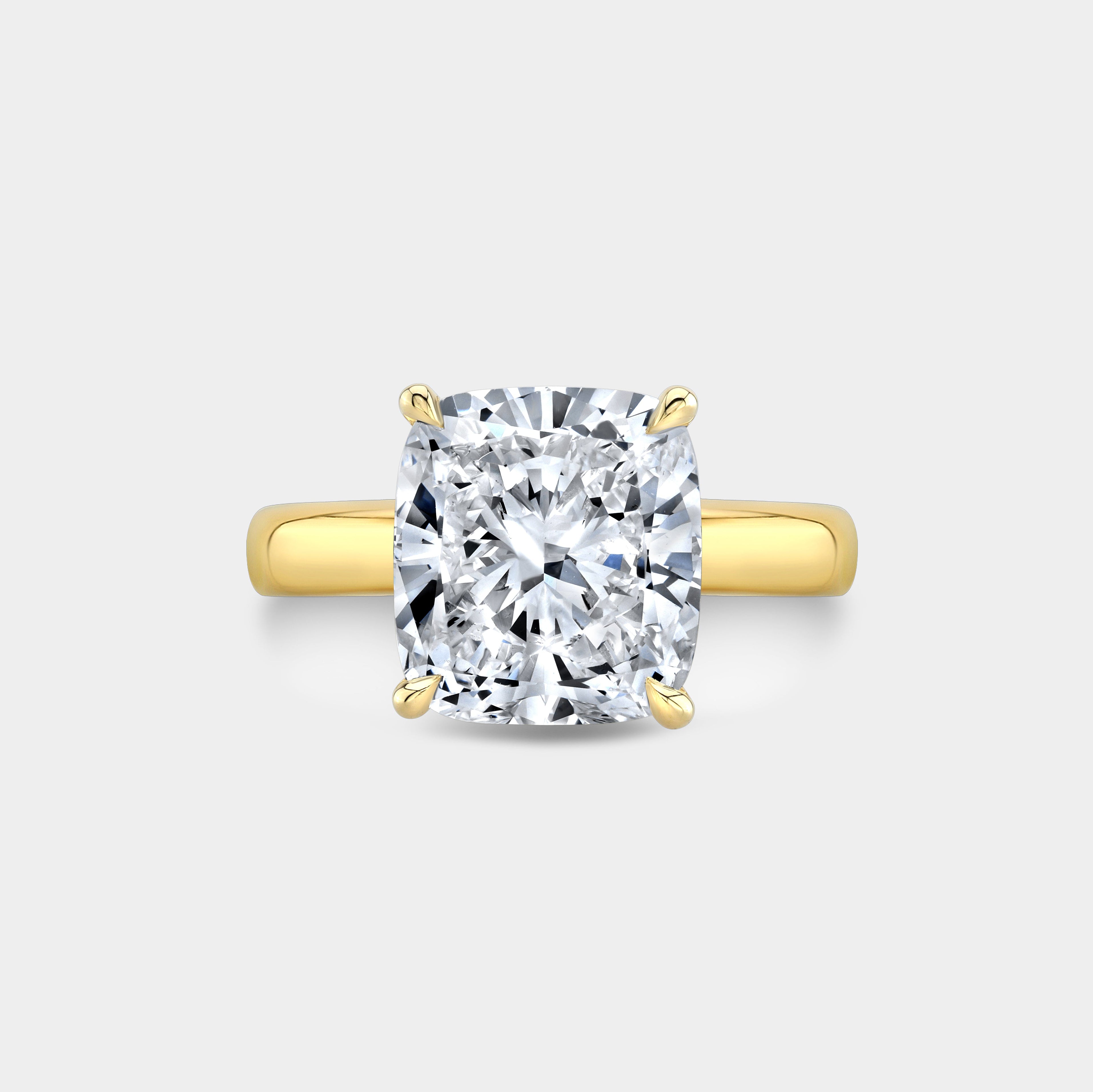 Cushion Diamond Chunky Band Solitaire Yellow Gold Engagement Ring in 14k yellow gold