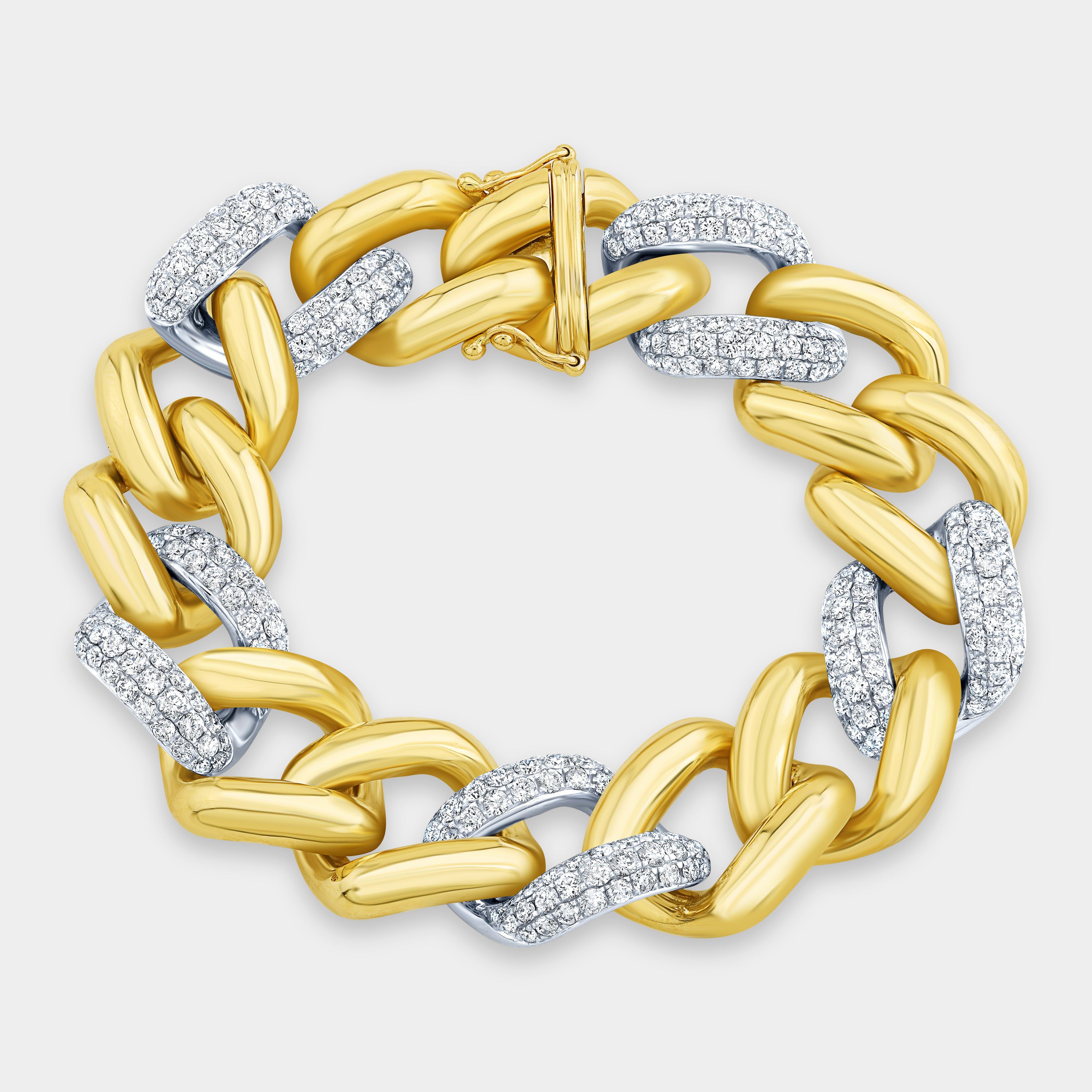 6ct Mangrove Diamonds Alternating Yellow Gold and Pave Diamond Cuban Chain Bracelet in 14k Yellow Gold