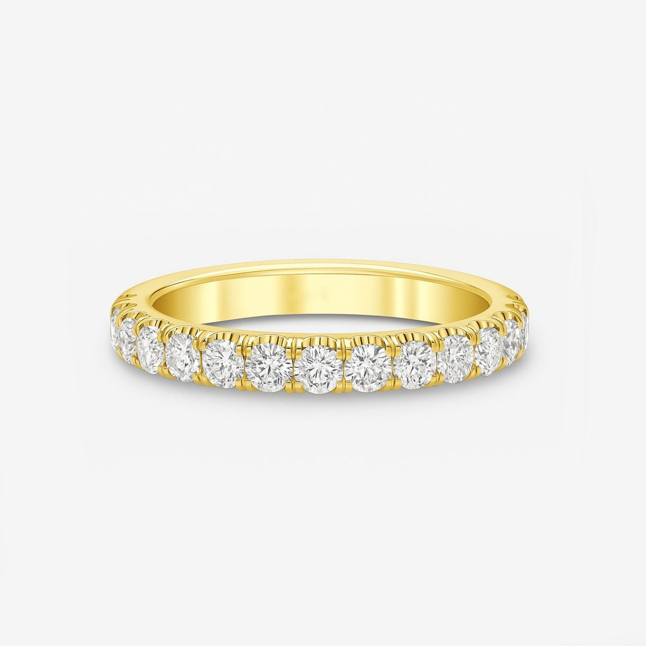 0.75ct Lab Grown Round Diamond 2.40mm U Pave Yellow Gold Wedding Band in 14k yellow gold