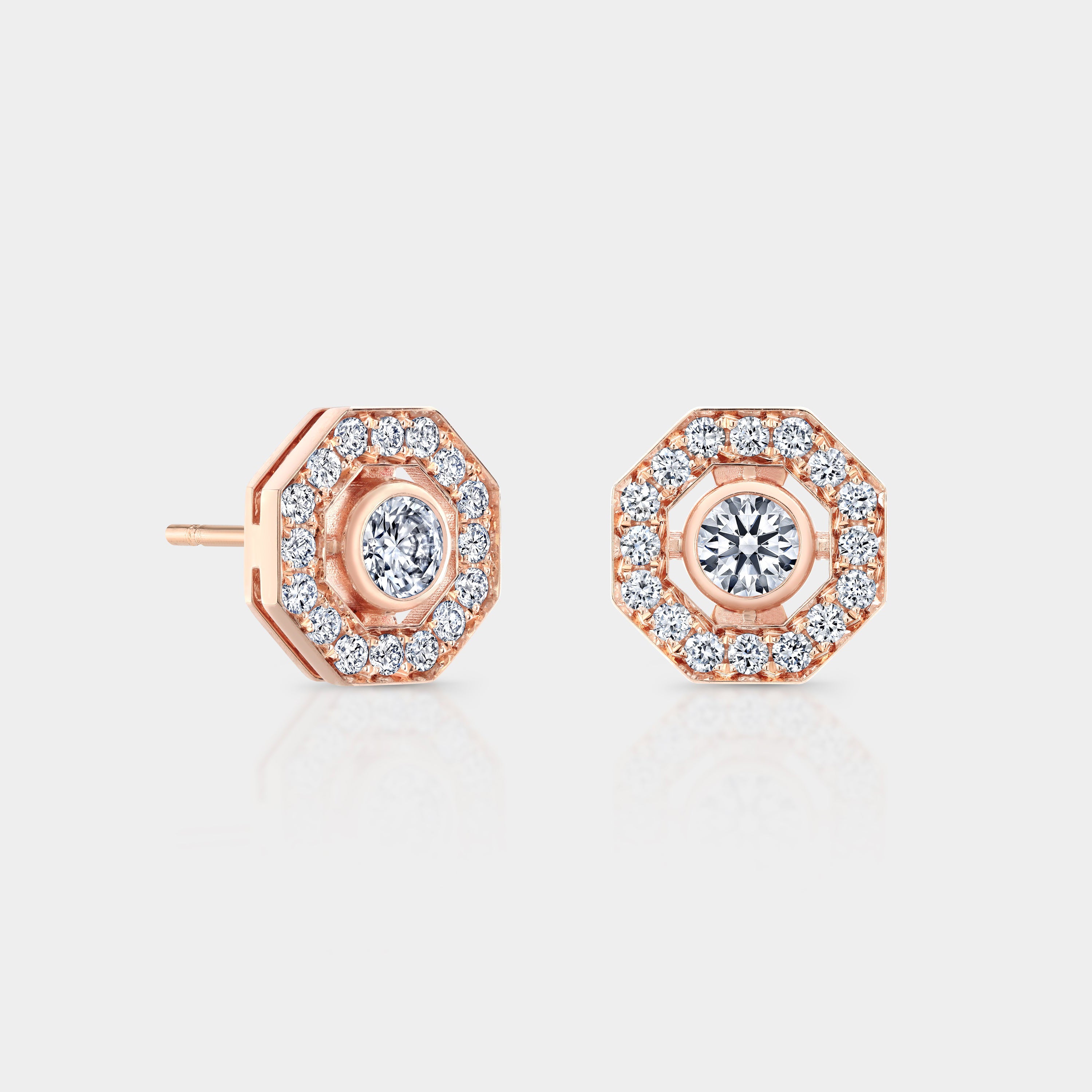 0.75ct Round Lab Grown Diamond Octagon Bezel Set Rose Gold Earrings in 14K Rose Gold