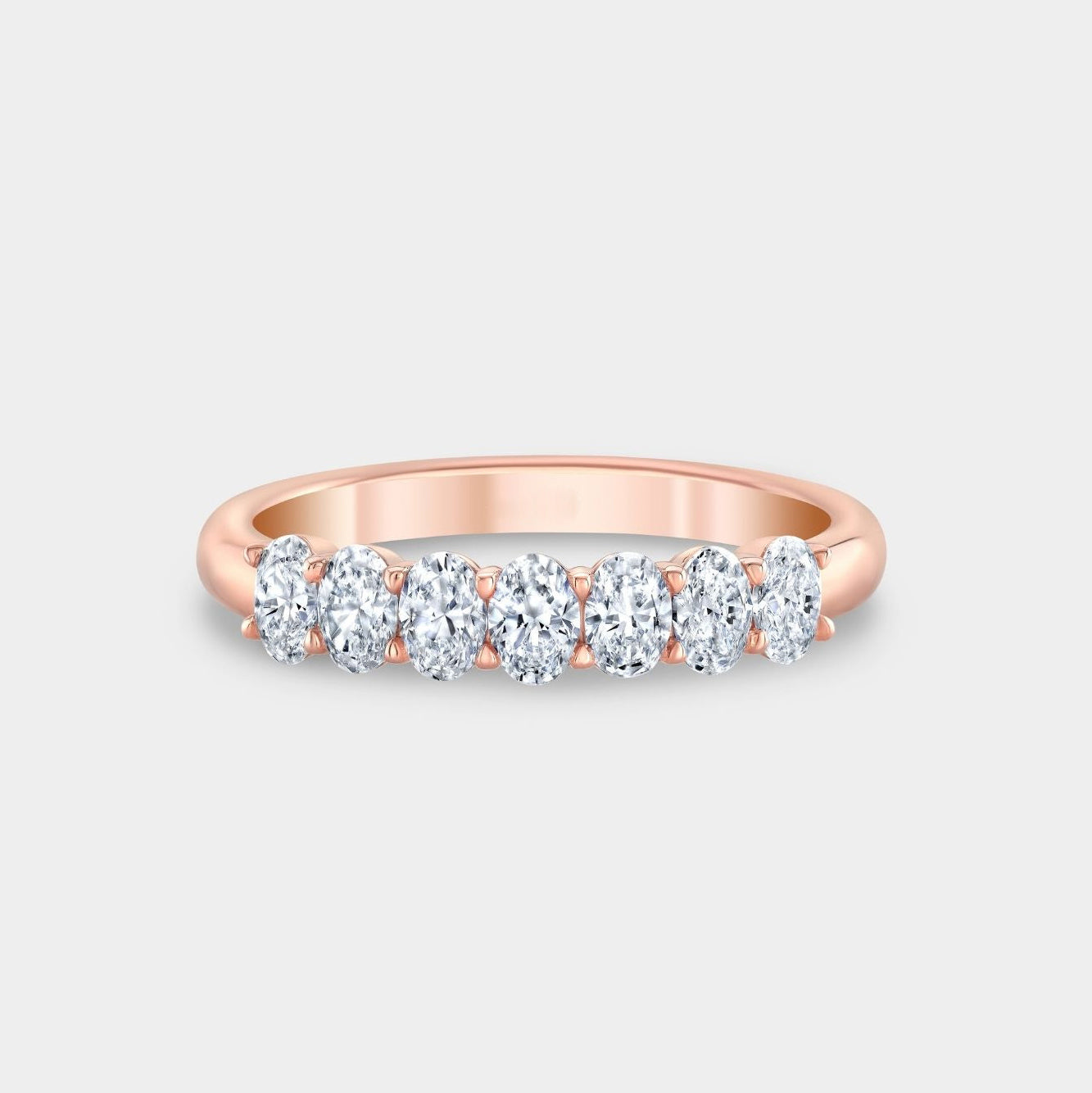 0.75ct Natural Oval Diamond 7 Stone Rose Gold Wedding Band in 14k rose gold