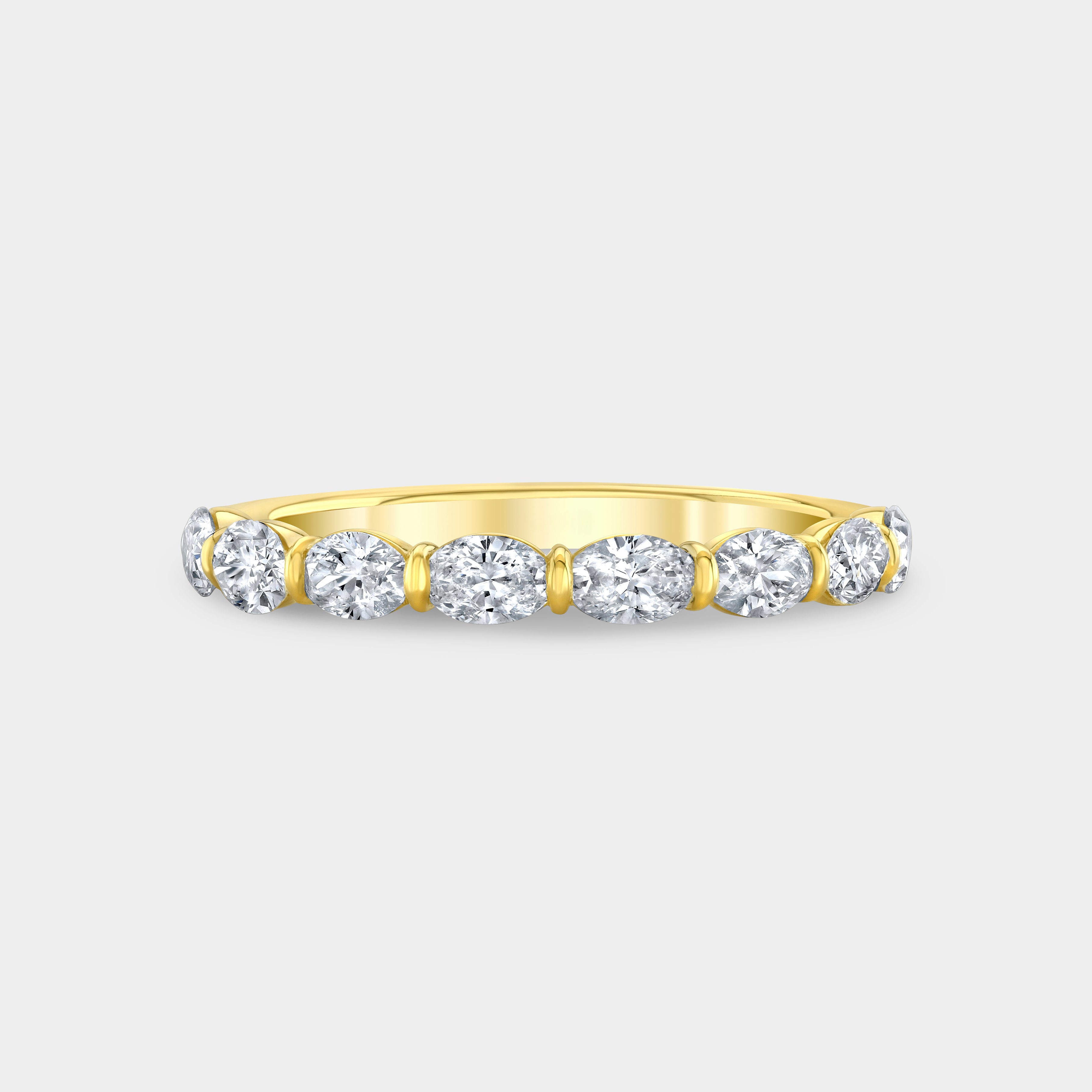 0.75ct East West Oval Diamond 1/2 Way Yellow Gold Wedding Band