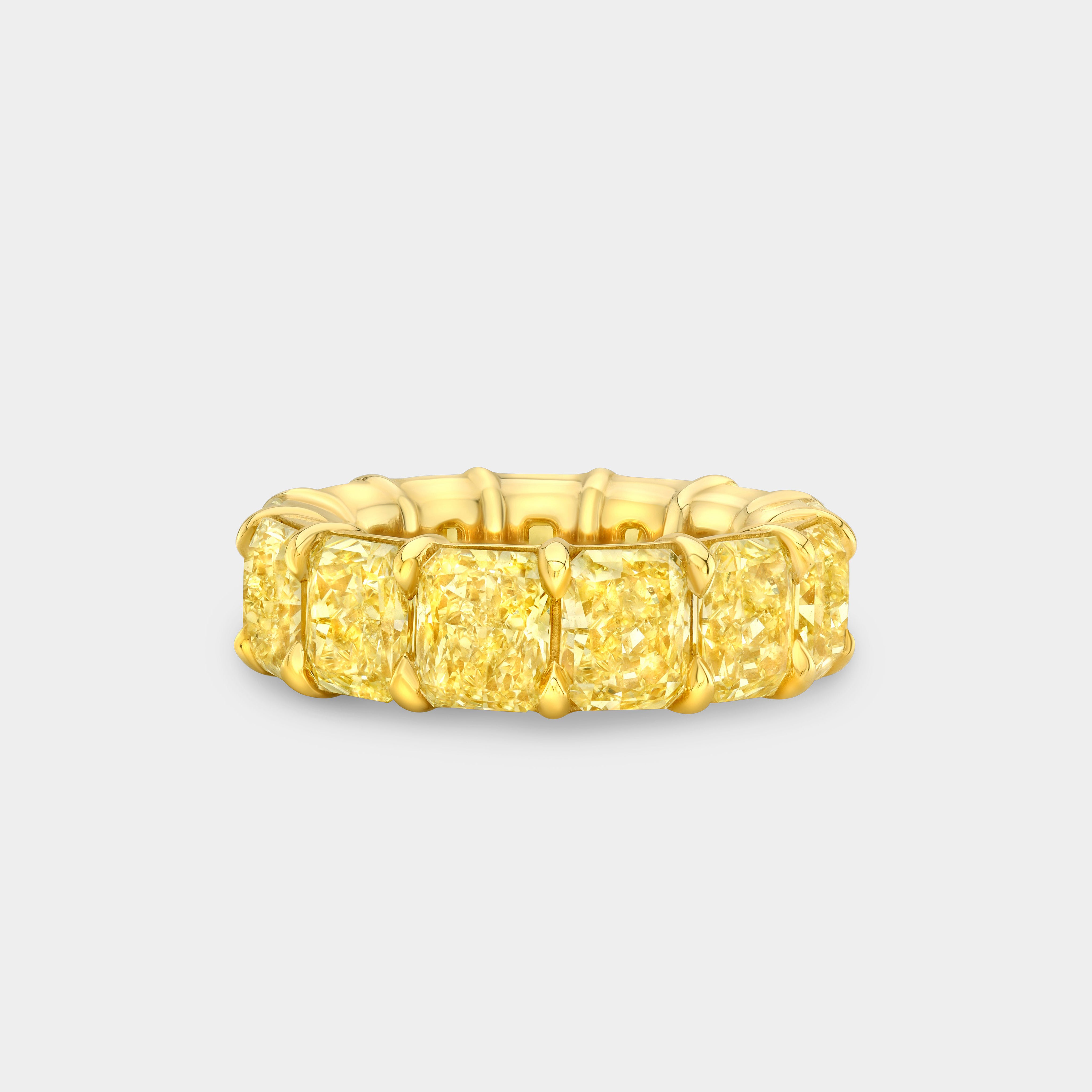 13.25ct Fancy Yellow Radiant Diamond Eternity Band in 18k Yellow Gold