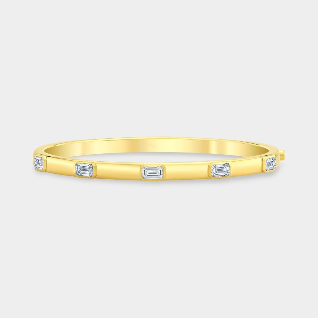 1.70ct Lab Grown East West Emerald Cut Diamond Solid Yellow Gold Bangle in 18k yellow gold - 1.70ct Lab Grown